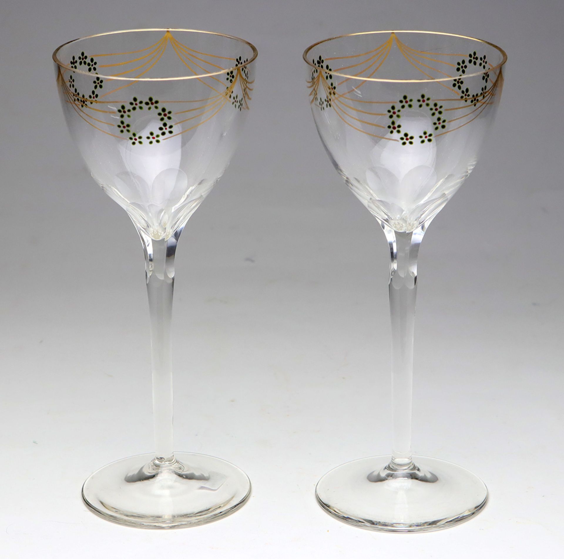 2 Weinkelche Josephinenhütte um 1905farbloses Glas mundgeblasen u. endveredelt, geschnittener