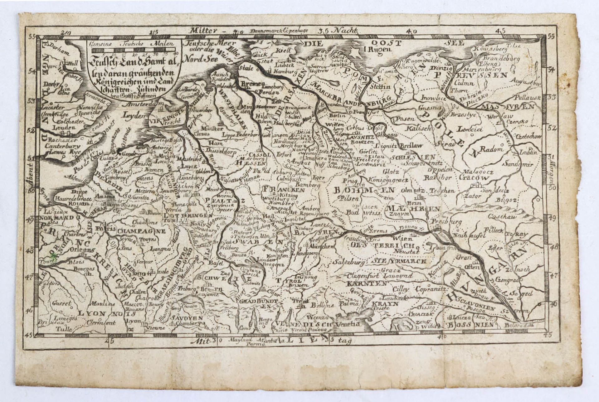 alte Karte Deutschland 18. Jhdt.Kupferstich, kleine querformatige Karte, links oben bez. *Teutsch