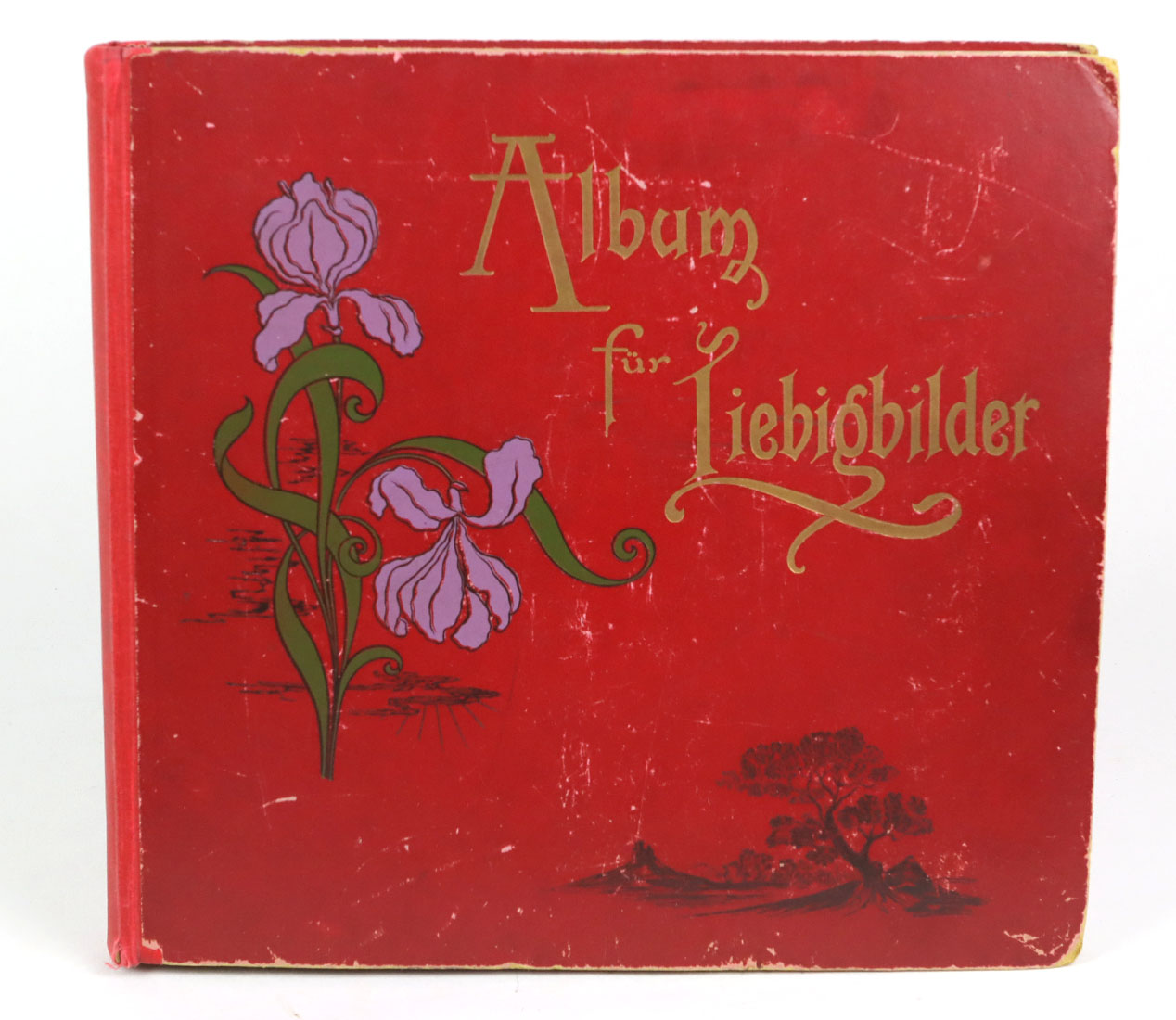 Album für Liebigbilder um 1910rot gewachstes Halbleinen Album mit goldgeprägtem Titel u.