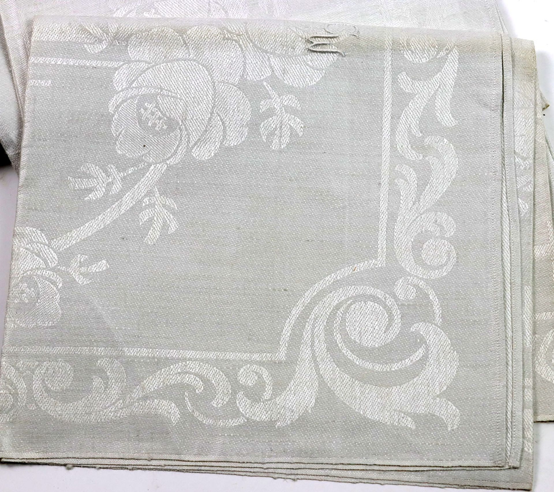 Satz Leinen Handtücherhelles Leinen mit eingewebtem stilisiertem Rosenmustern, mittig große - Bild 2 aus 2