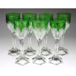 Moser Jugendstil Weinkelche um 1904farbloses Kristallglas mundgeblasen, Kuppa grün überfangen u. von