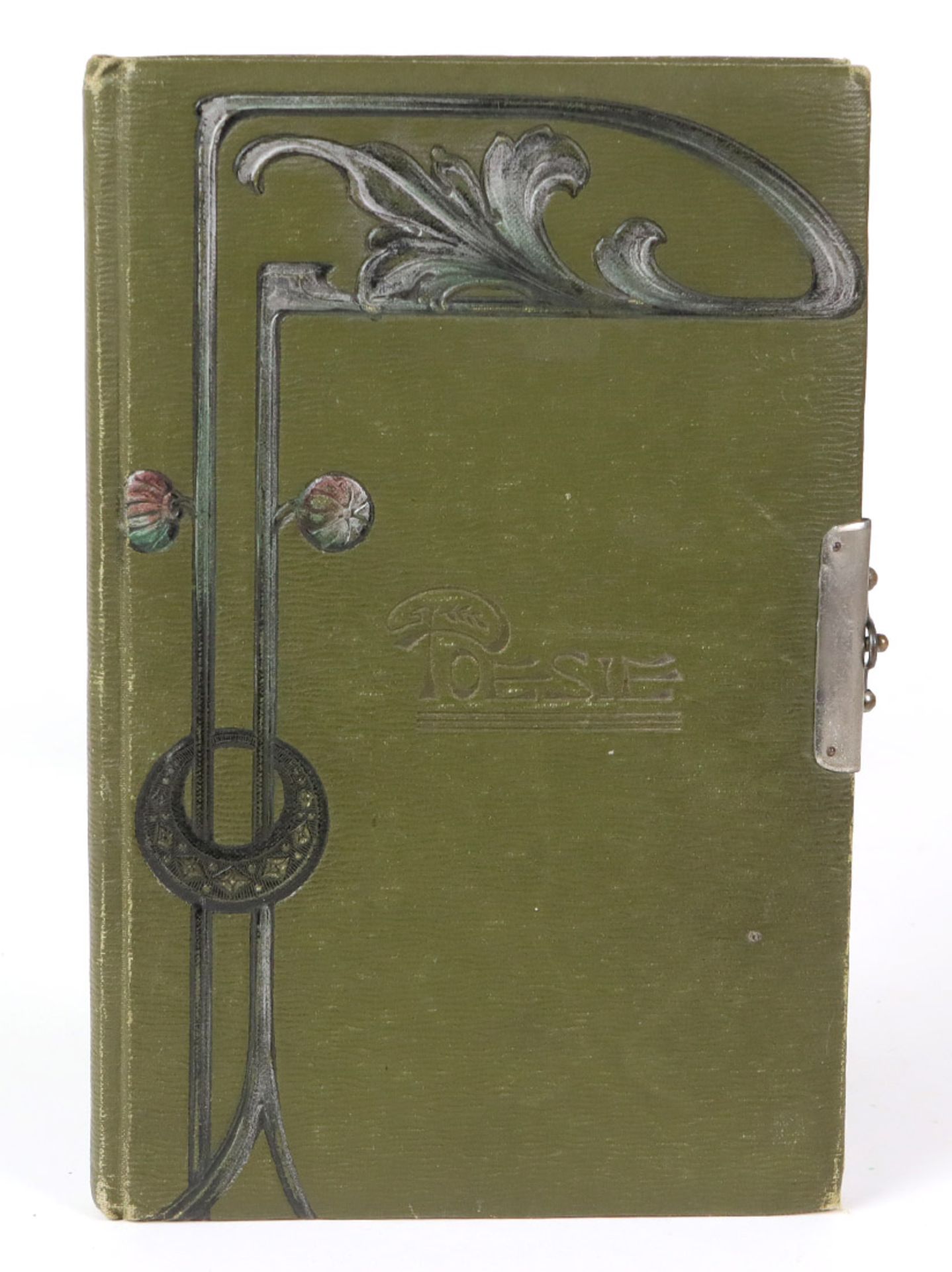 Jugendstil Poesiealbum 1908/09gewachstes grünes Leinenalbum, schauseitig geprägte Jugendstil