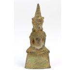 Buddha 17./18. Jhdt.Bronze patiniert, auf Sockel sitzender Buddha, H ca. 16 cm