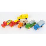 6 Miniaturfahrzeuge LKWHolz farbig gefasst, Posten von 6 Miniaturfahrzeuge als verschiedene