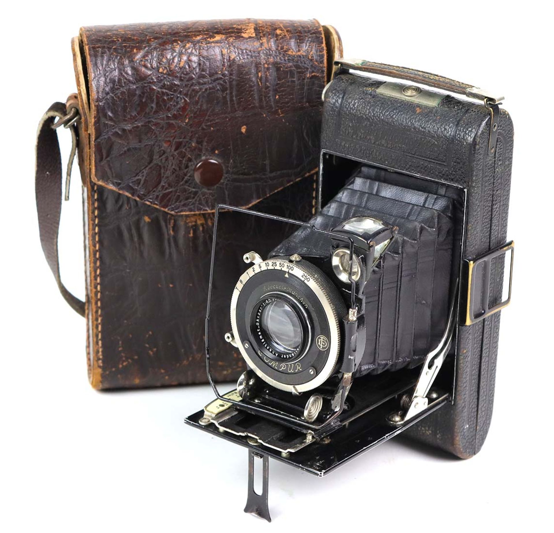 Rollfilm - Kamera Voigtländer CompurLaufbodenkamera mit schwarz genopptem Metallgehäuse, gemarkt