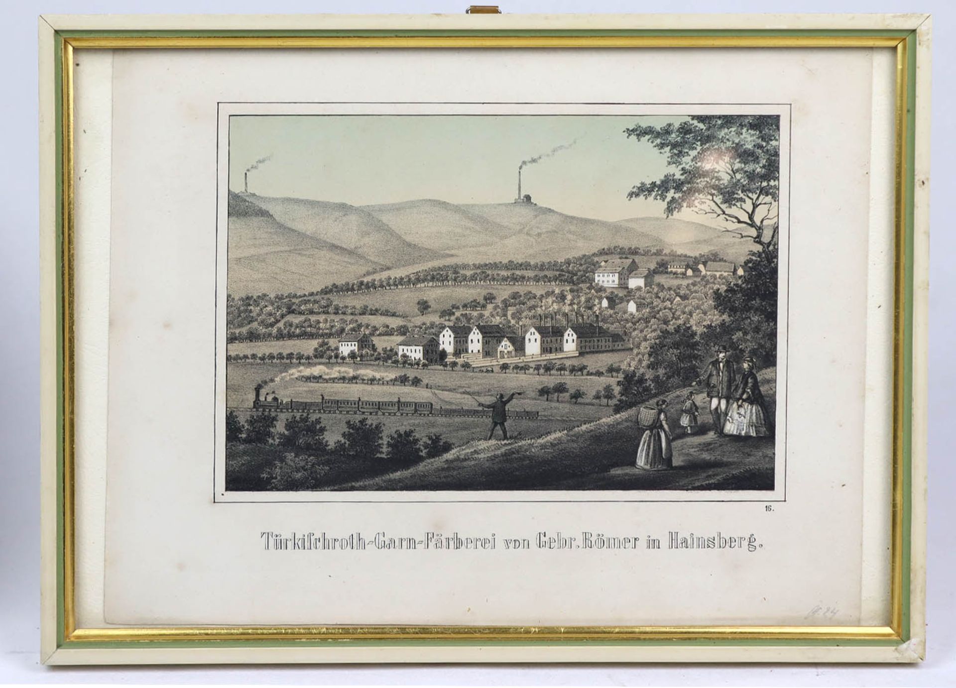 Ansicht in HainsbergLithographie mittig bezeichnet *Türkischroth-Garn-Färberei von gebr. Bömer in