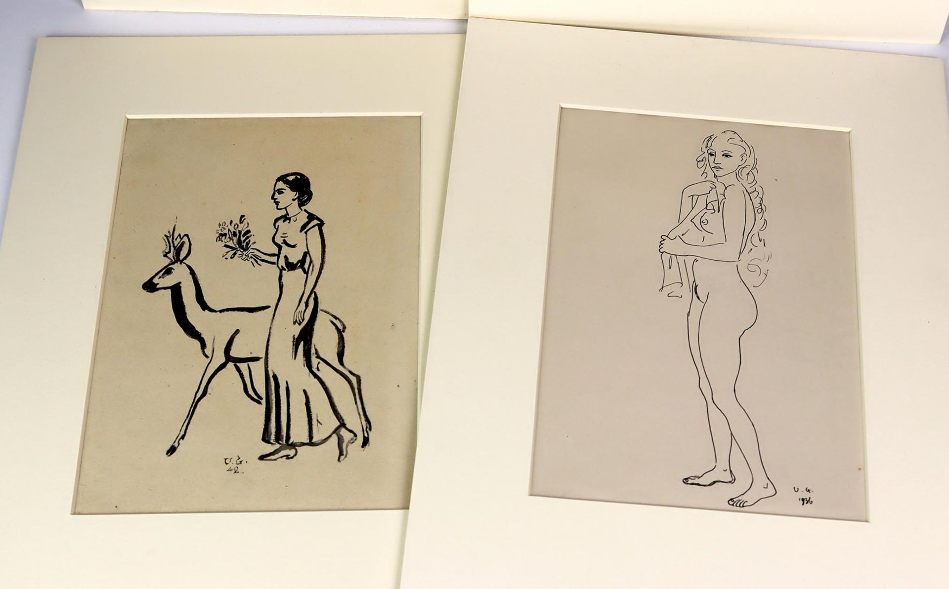 4 Federzeichnungen - Güssow, Ulrich 1936/42auf Papier, je monogrammiert sowie datiert 1936 bis 1942, - Bild 2 aus 3