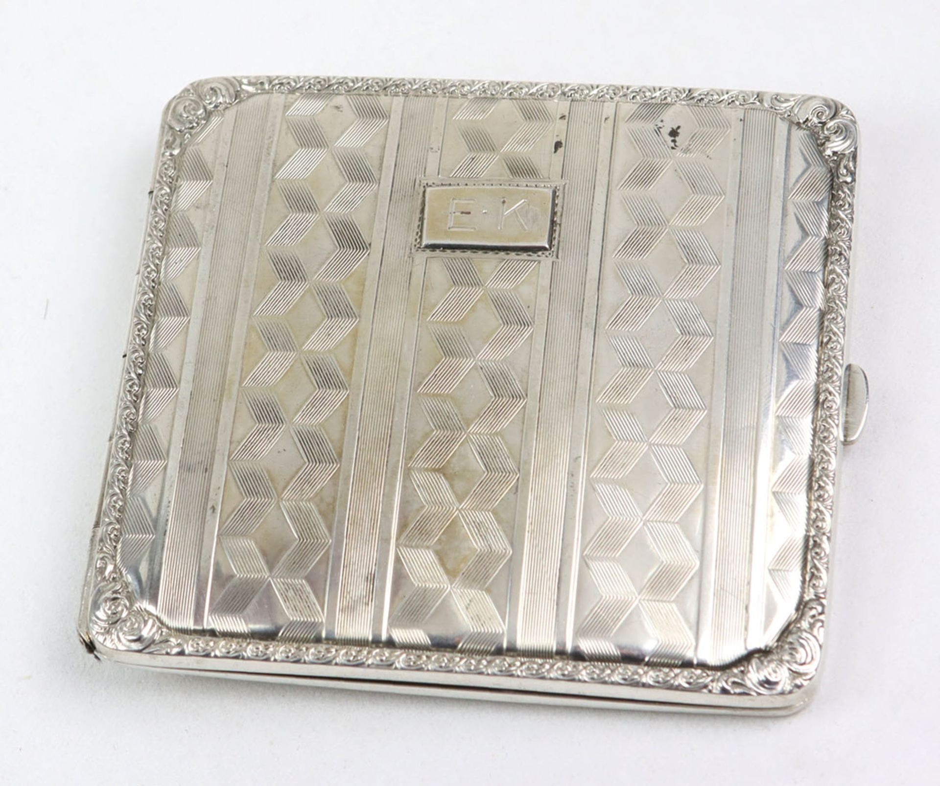 Zigarettenetui mit Gravur - Silber 800punziert, Silber 800 dt. mit Halbmond & Krone u. Hersteller,