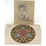 2 Zeichnungen - Rüll, Katharina um 1900dabei weiß gehöhte Kohlezeichnung, rechts unten signiert K.