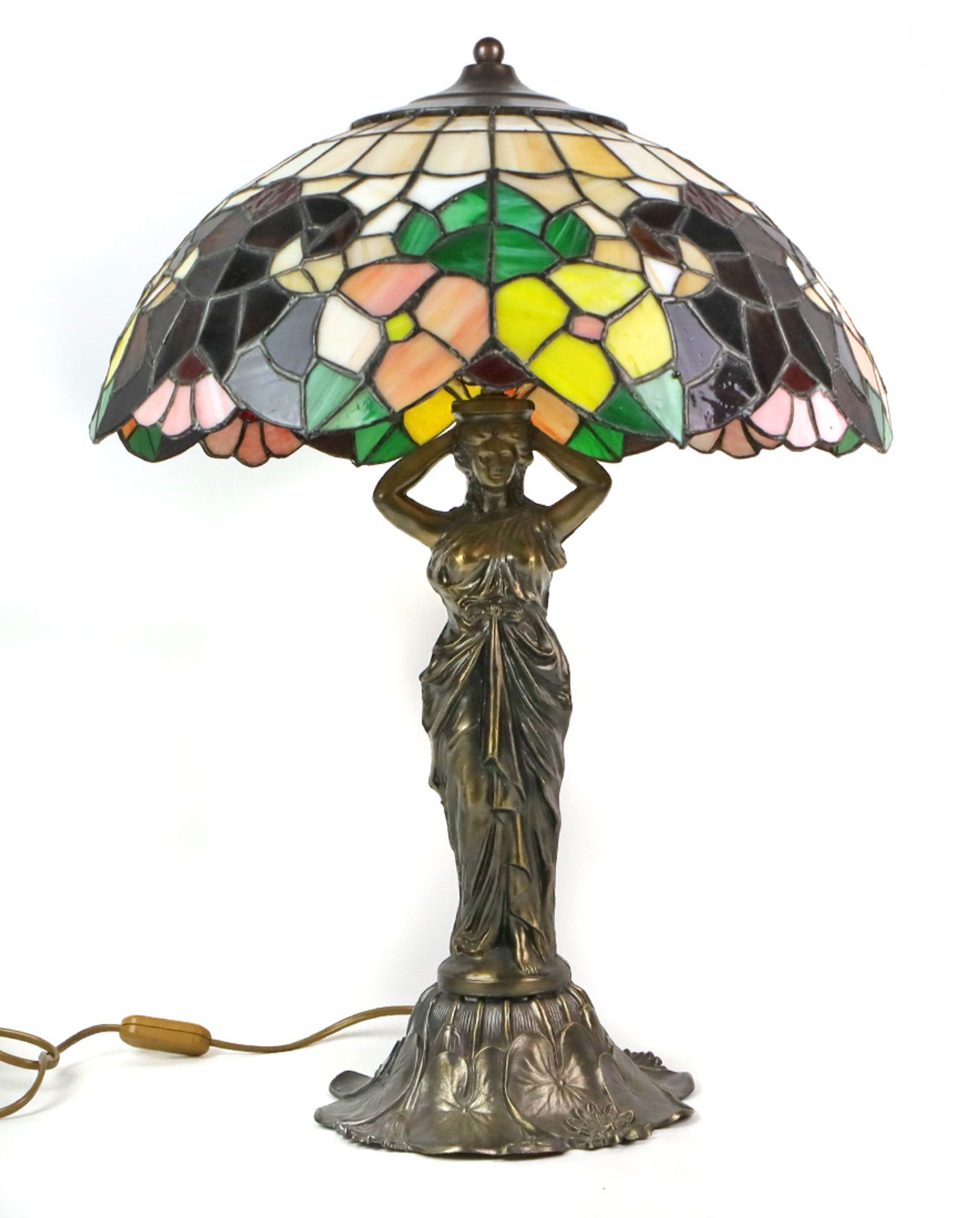 Tischlampe Tiffany Stilbleiverglaster Lampenschirm mit irisierenden perlmutt- sowie polychromen