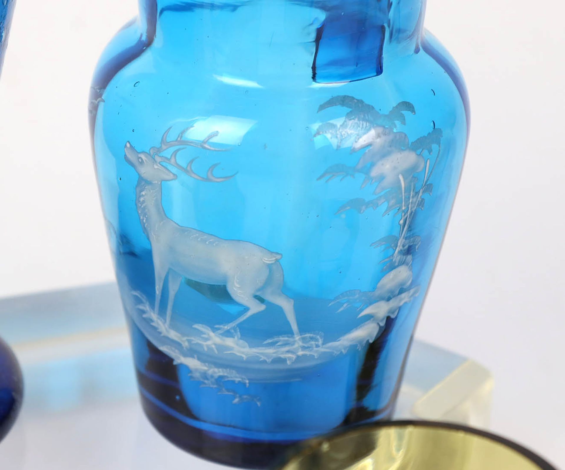 Glasposten um 1900blaues u. bernsteinfarbenes Glas mundgeblasen, Konvolut von 6 verschieden - Bild 2 aus 4