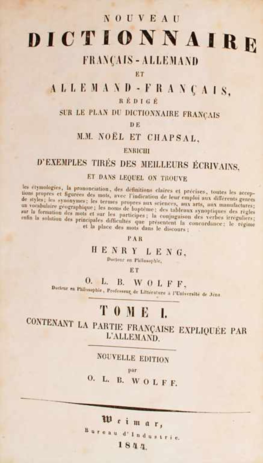 Leng/Wolff, 2 Bände 'Nouveau Dictionnaire Français-Allemand' und 'Allemand-Français', - Image 2 of 3