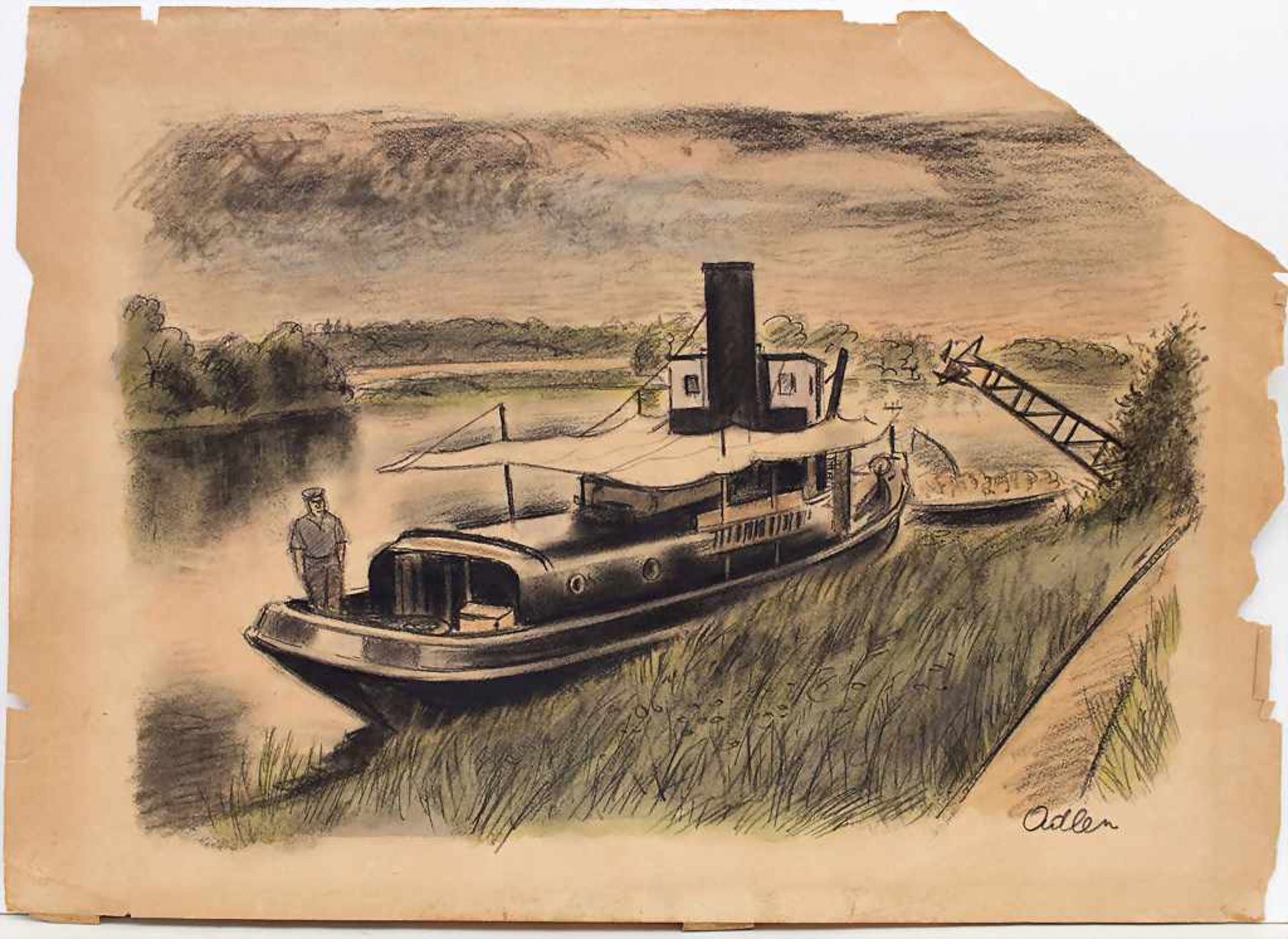 Michel Adlen (1898-1980), 'Boote am Flussufer' / 'Boats by the river'Technik: Kreide/Aquarell ( - Image 2 of 7