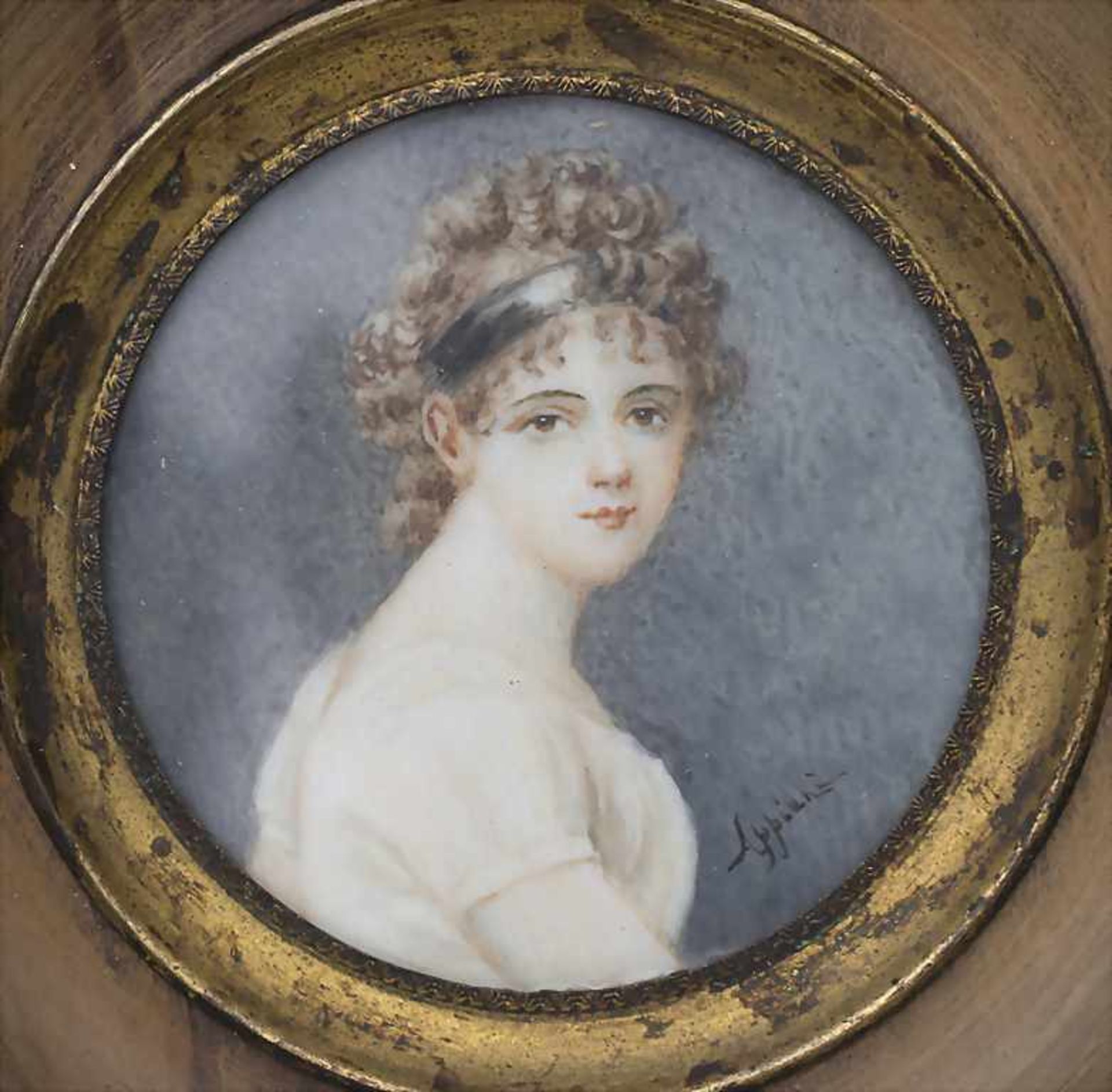 Miniatur-Portrait einer jungen Dame / A miniature portrait of a young lady, Frankreich, Anfang 19.