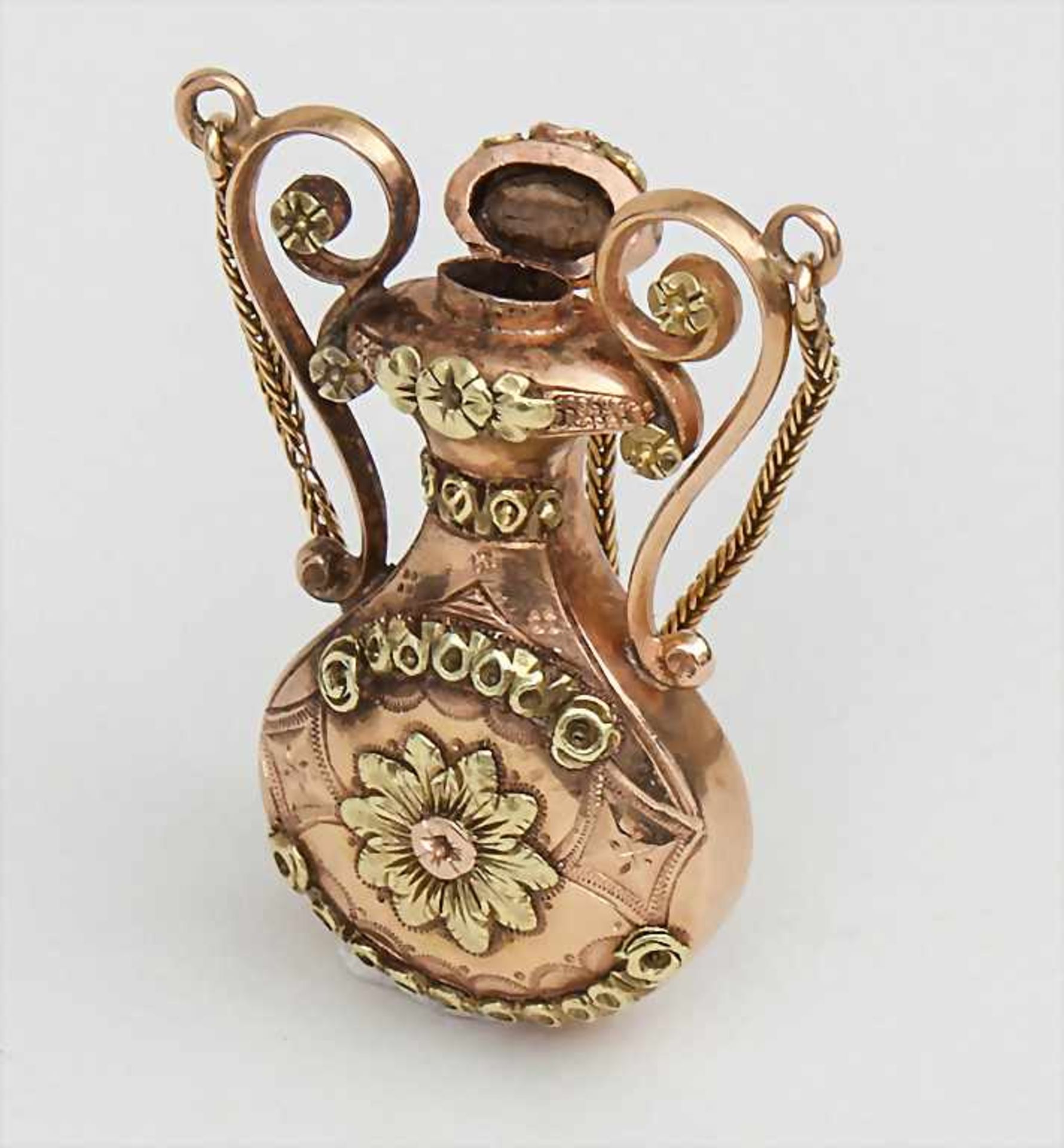 Riechfläschchen als Anhänger / Snuff Bottle as Pendant, wohl Frankreich, 19. Jh.Material: Gelb-, - Image 2 of 2