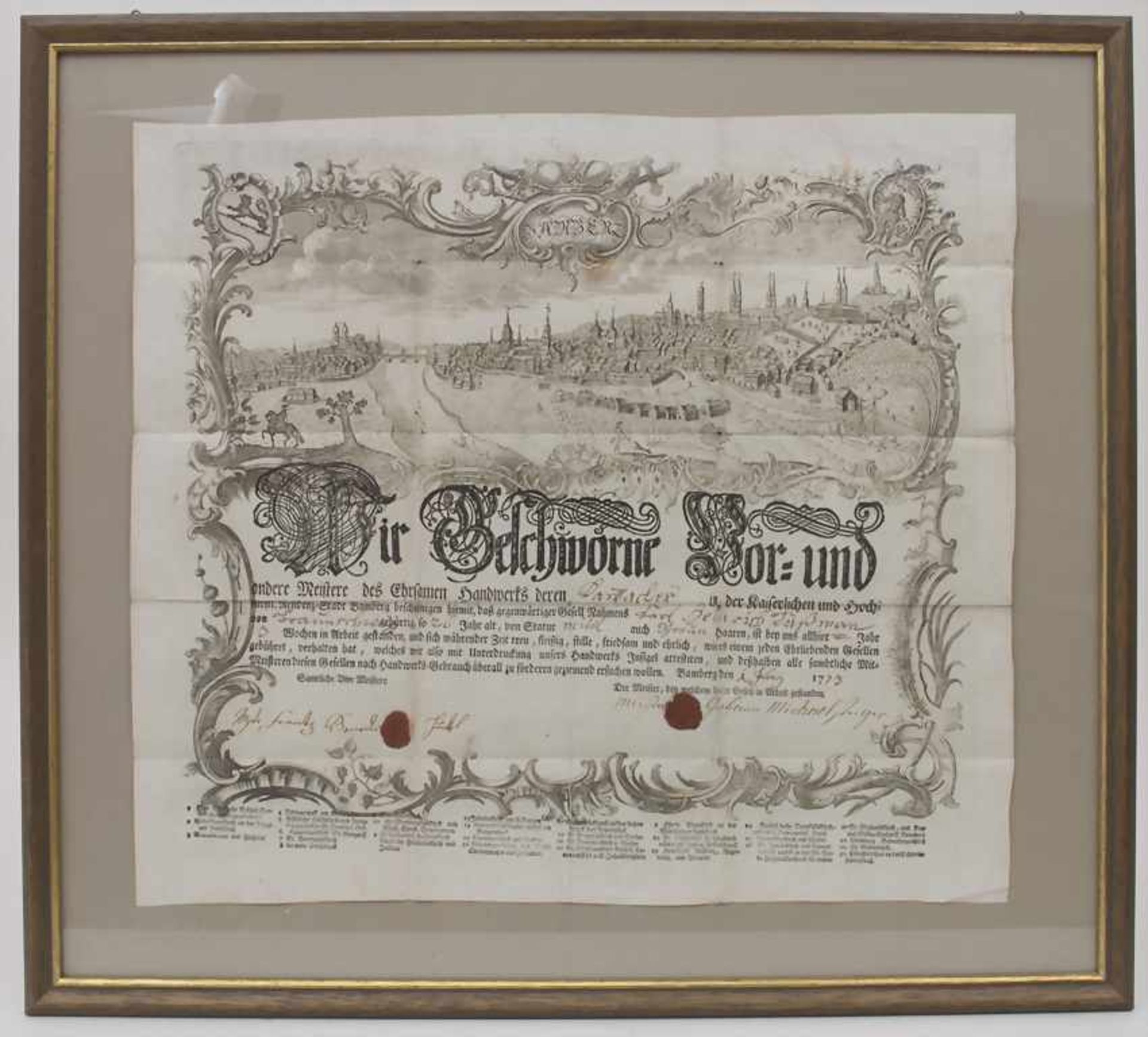 Meisterbrief der Küferzunft / master craftsman's diploma, Straßburg, 1791Technik: Kupferstich auf - Bild 2 aus 4