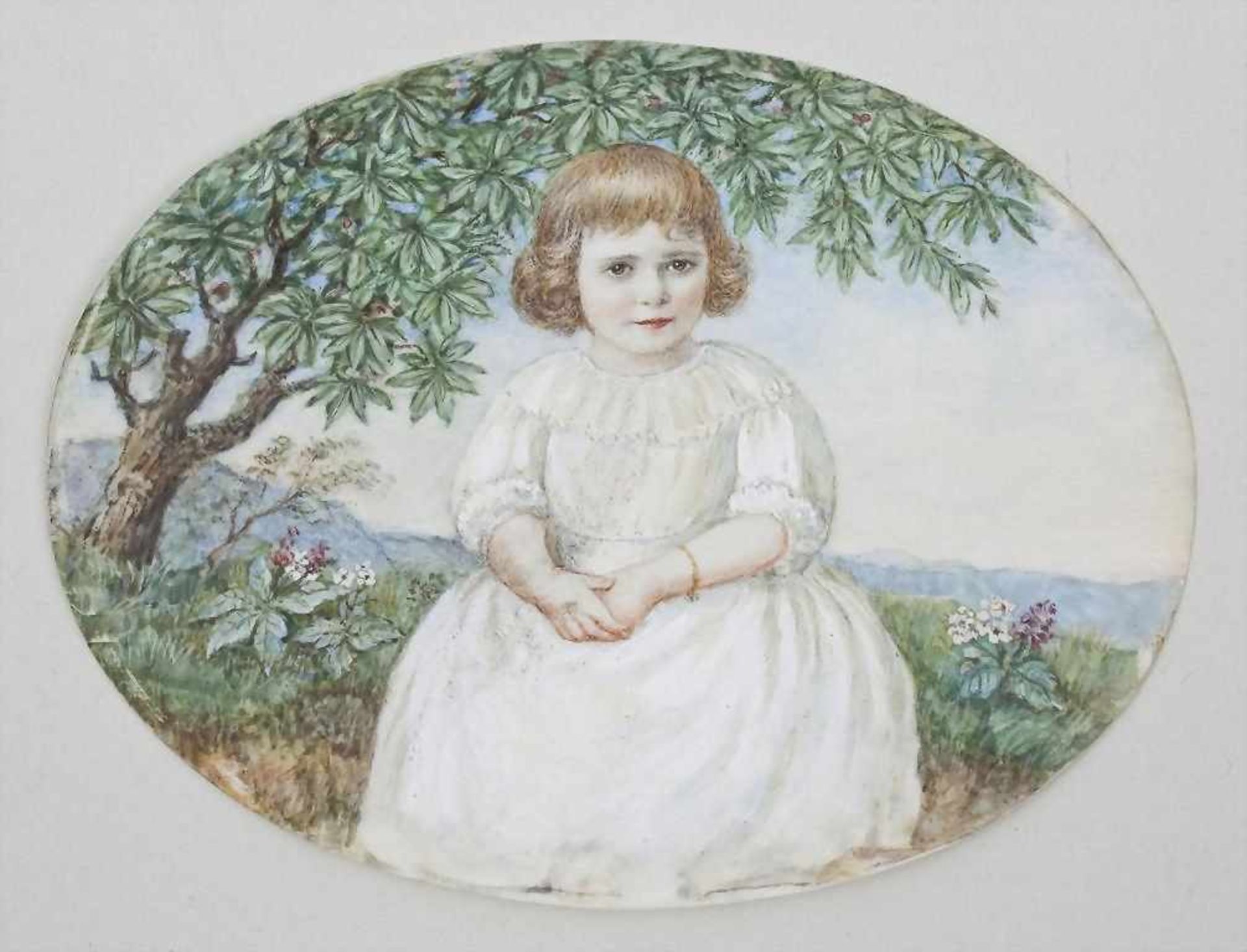 Miniatur eines kleinen Mädchens/Miniature of a Small Girl, um 1900auf querovalem