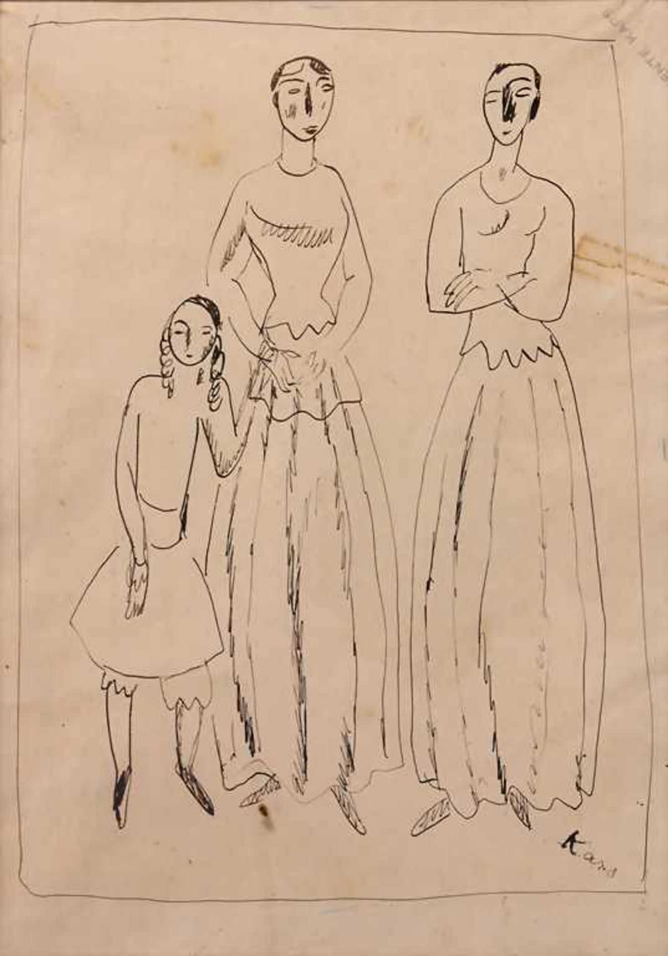 Georges Kars (1880-1945), 'Damen mit Kind' / '2 ladies and child'Technik: Tinte auf Papier, gerahmt,