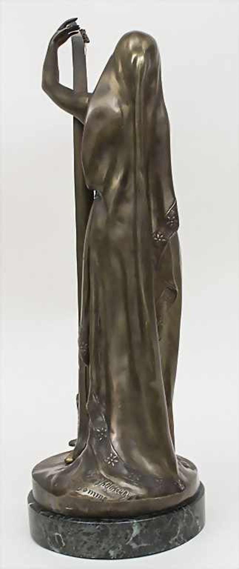 L` INSPIRATION, Théophile Francois Somme, 1871-1952Technik: Harfe spielende junge Frau, Bronze, - Image 3 of 4