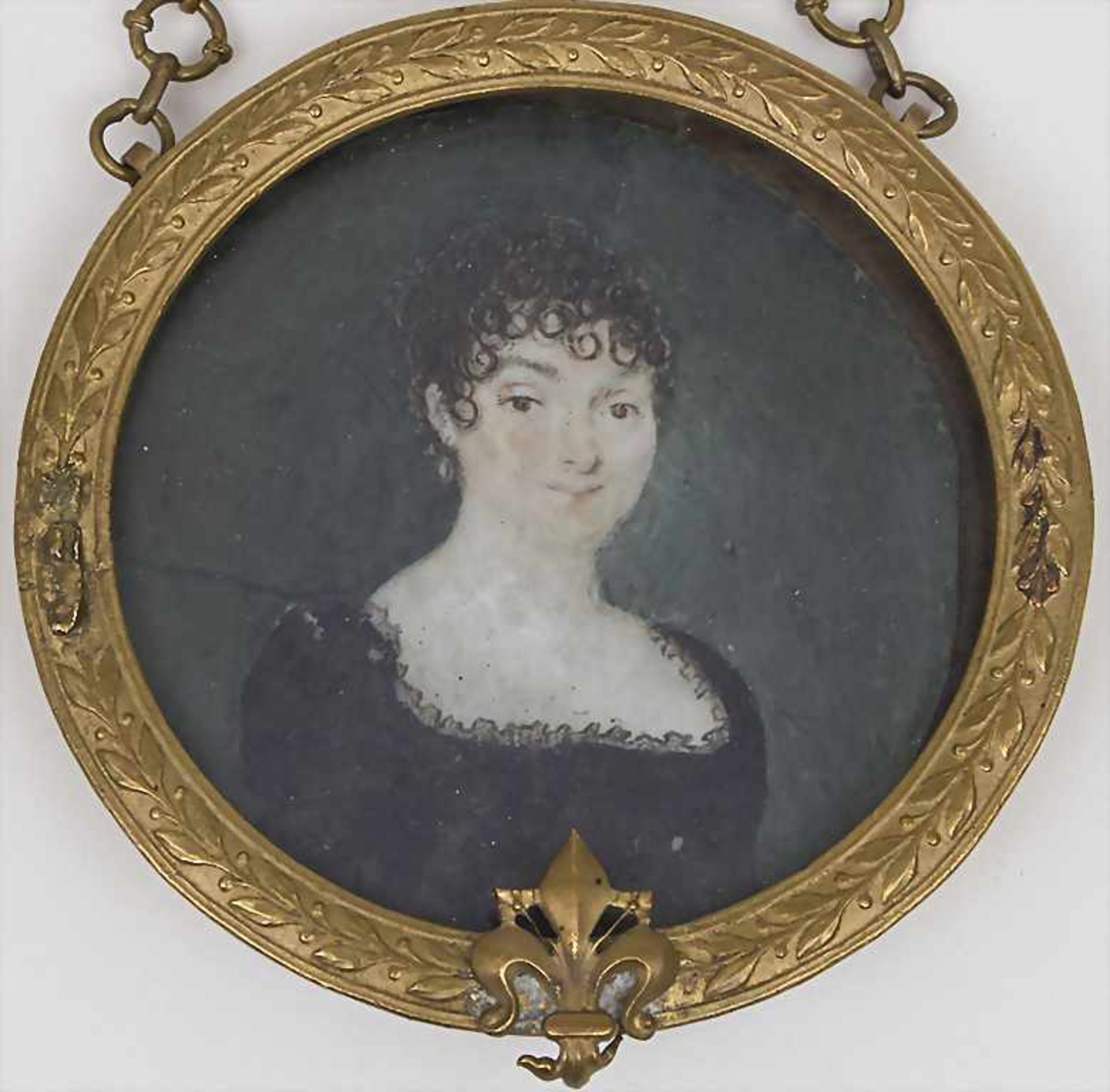 Miniatur einer jungen Dame mit Lockenfrisur / A miniatur portrait of a young lady with curly - Bild 2 aus 3