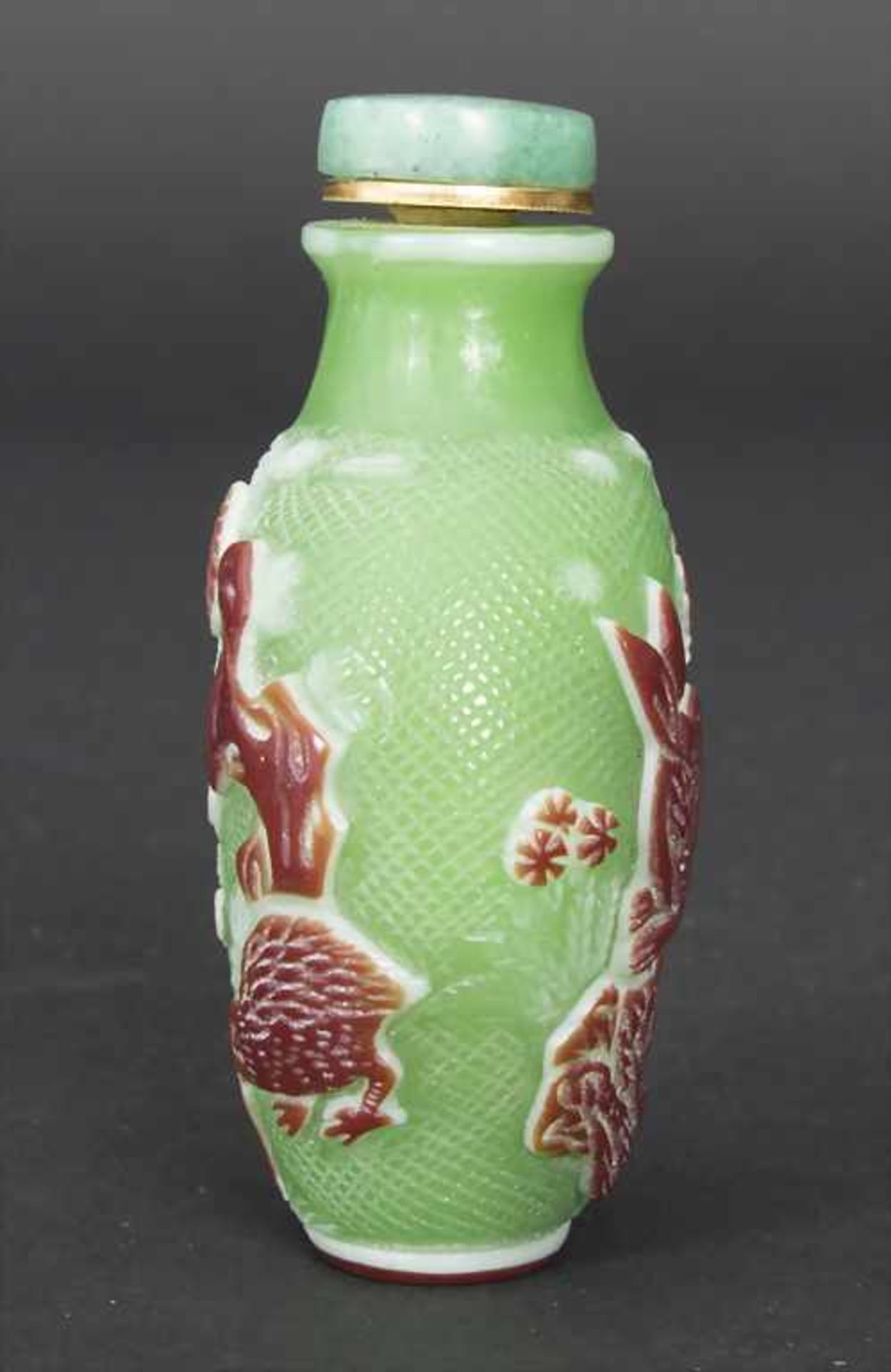 Snuff Bottle, China, um 1900Material: Glas überfangen, Jadestöpsel, Dekor mit Hasen, Wachteln und - Bild 4 aus 7