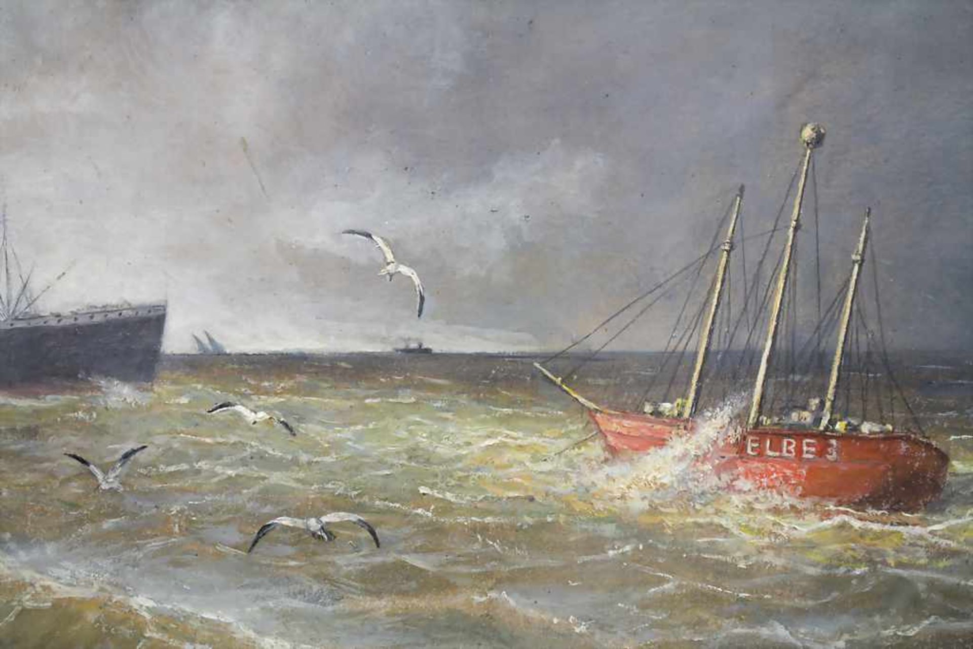 Berthold Fischer (19, Jh.), 'Bewegte See mit Feuerschiff Elbe 3' / 'Fire ship Elbe 3 on agitated - Image 4 of 5