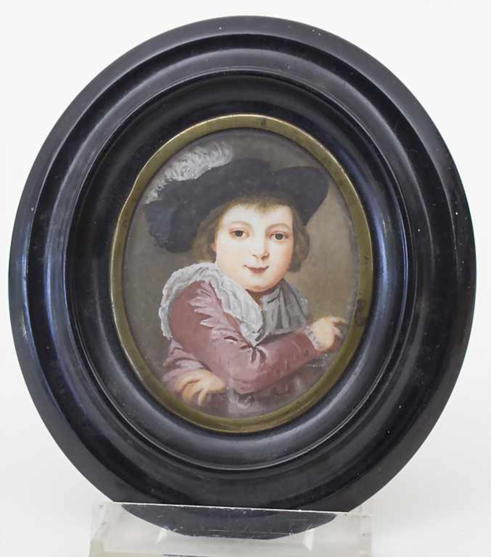 Miniatur Porträt eines adligen Jungen mit Federhut / A miniature portrait of a young noble wearing a - Bild 2 aus 3