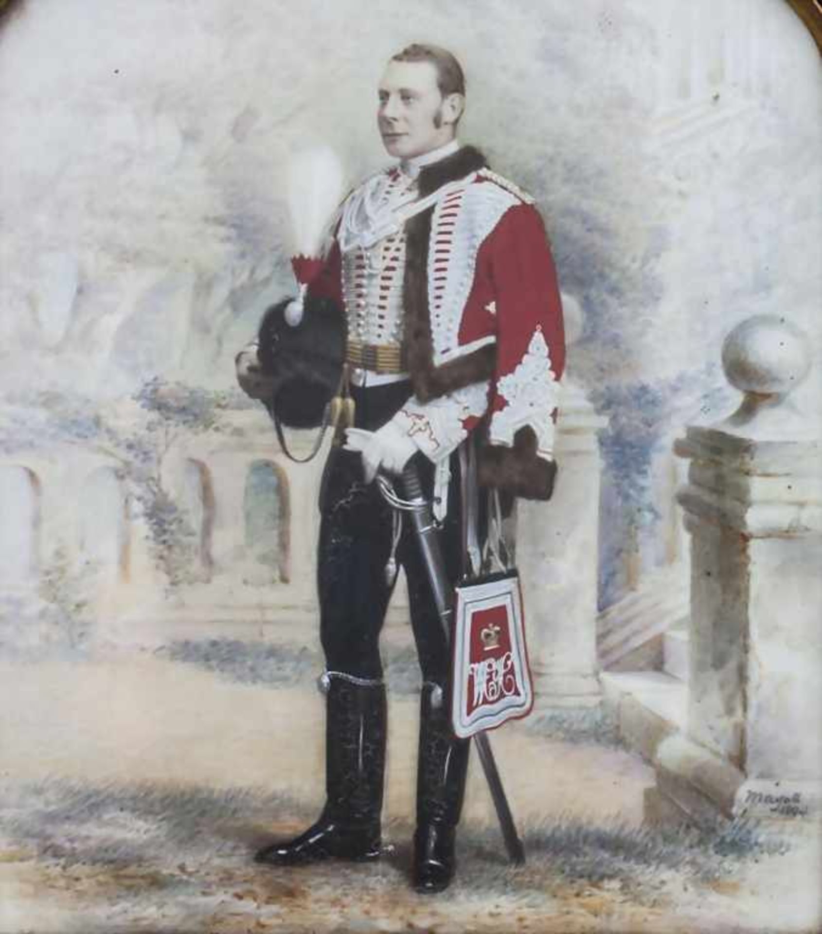 Porzellan-Bildplatte Offizier / Porcelain Plaque with Officer, England, 1894Material: Porzellan, - Bild 2 aus 3