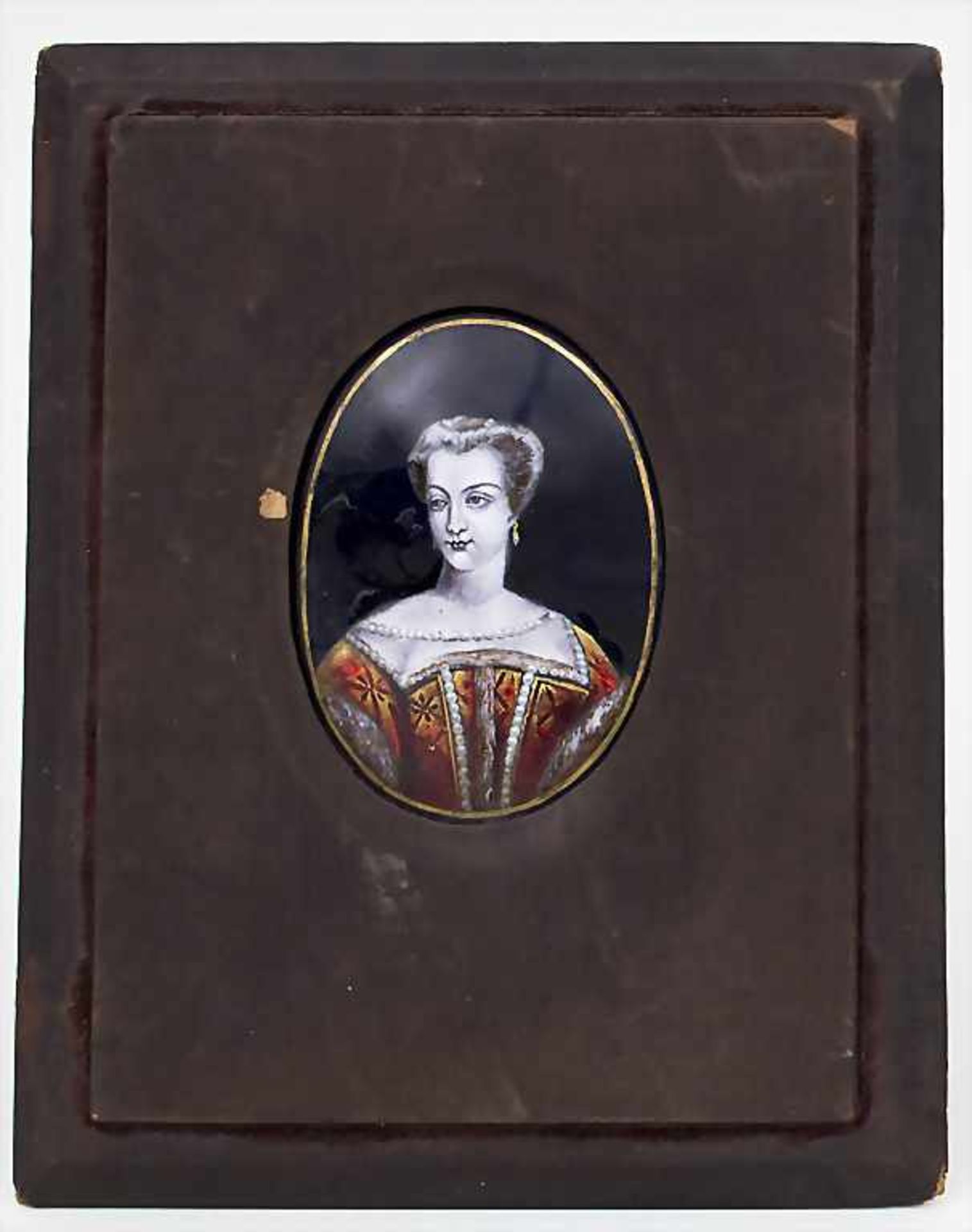 Miniatur Emaille Portrait einer adligen Dame / A miniature email portrait of a noble lady, - Bild 2 aus 2