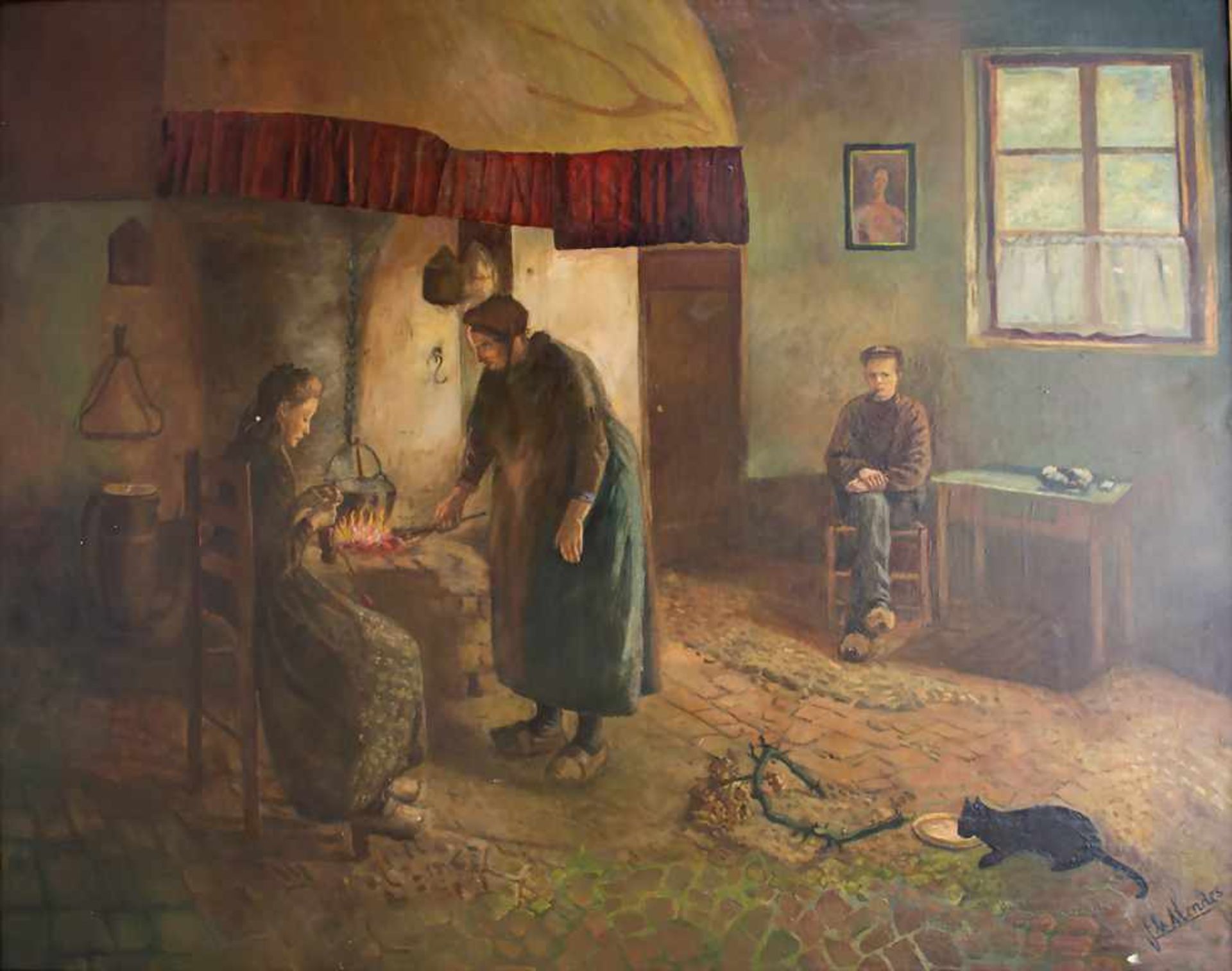 Jules Eduard Mendes (1862-1920), Interieur 'Bauernfamilie' / An interior 'Family'Technik: Öl auf
