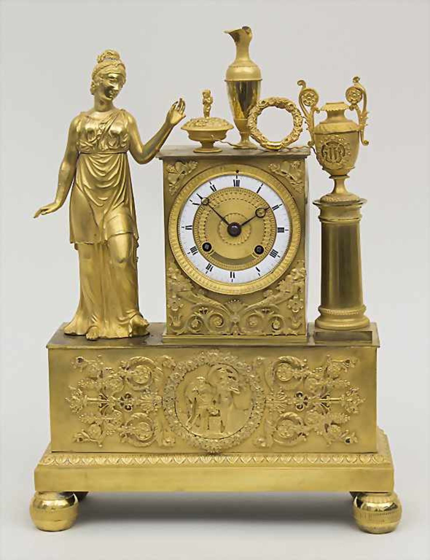 Pendule Epoque Restauration, Paris, ca. 1824Gehäuse: Bronze vergoldet, Uhrwerk: Gehwerk,