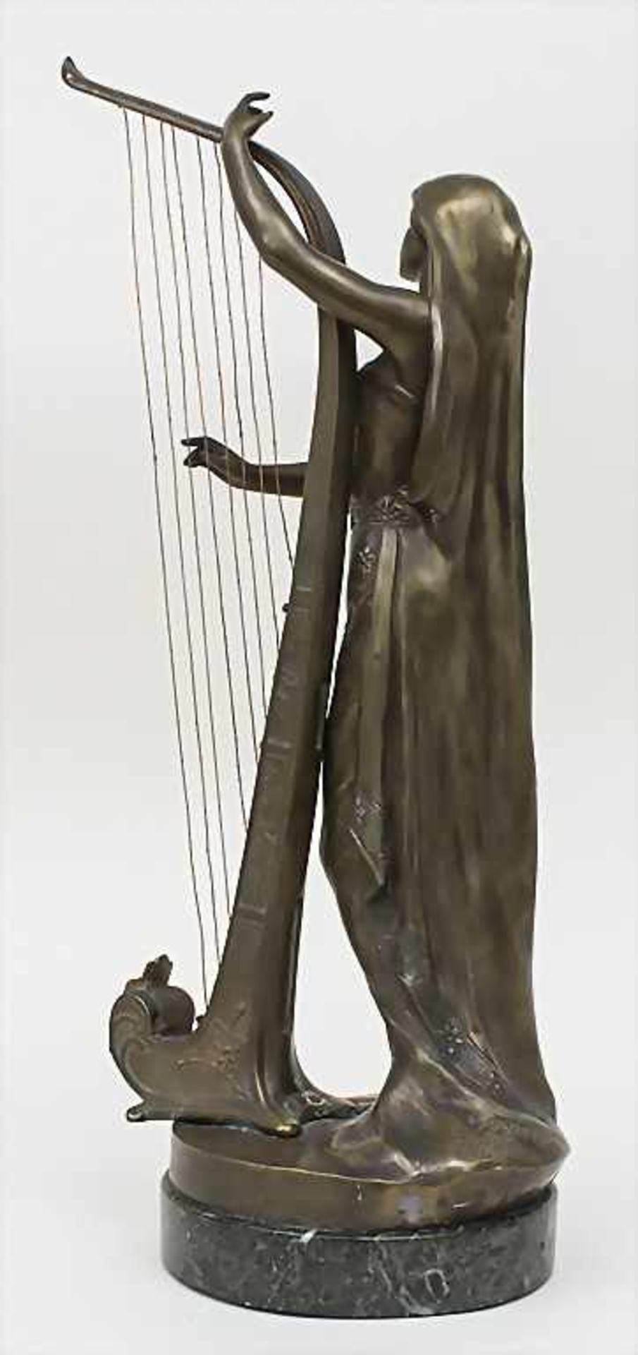 L` INSPIRATION, Théophile Francois Somme, 1871-1952Technik: Harfe spielende junge Frau, Bronze, - Image 2 of 4