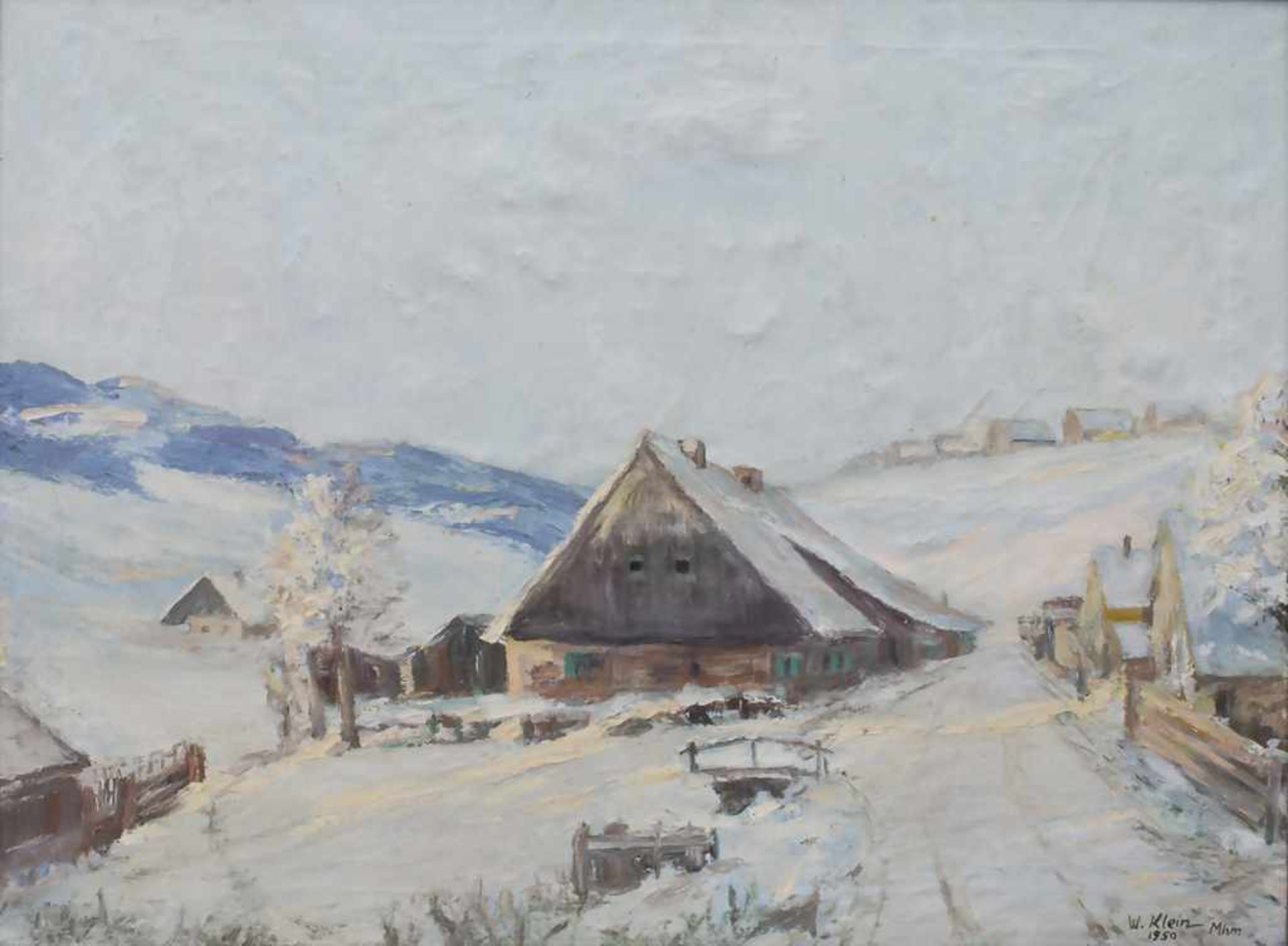 W. Klein (19./20. Jh.), 'Winterlandschaft mit Bauernhäusern' / 'A winter landscape with farmhouses'