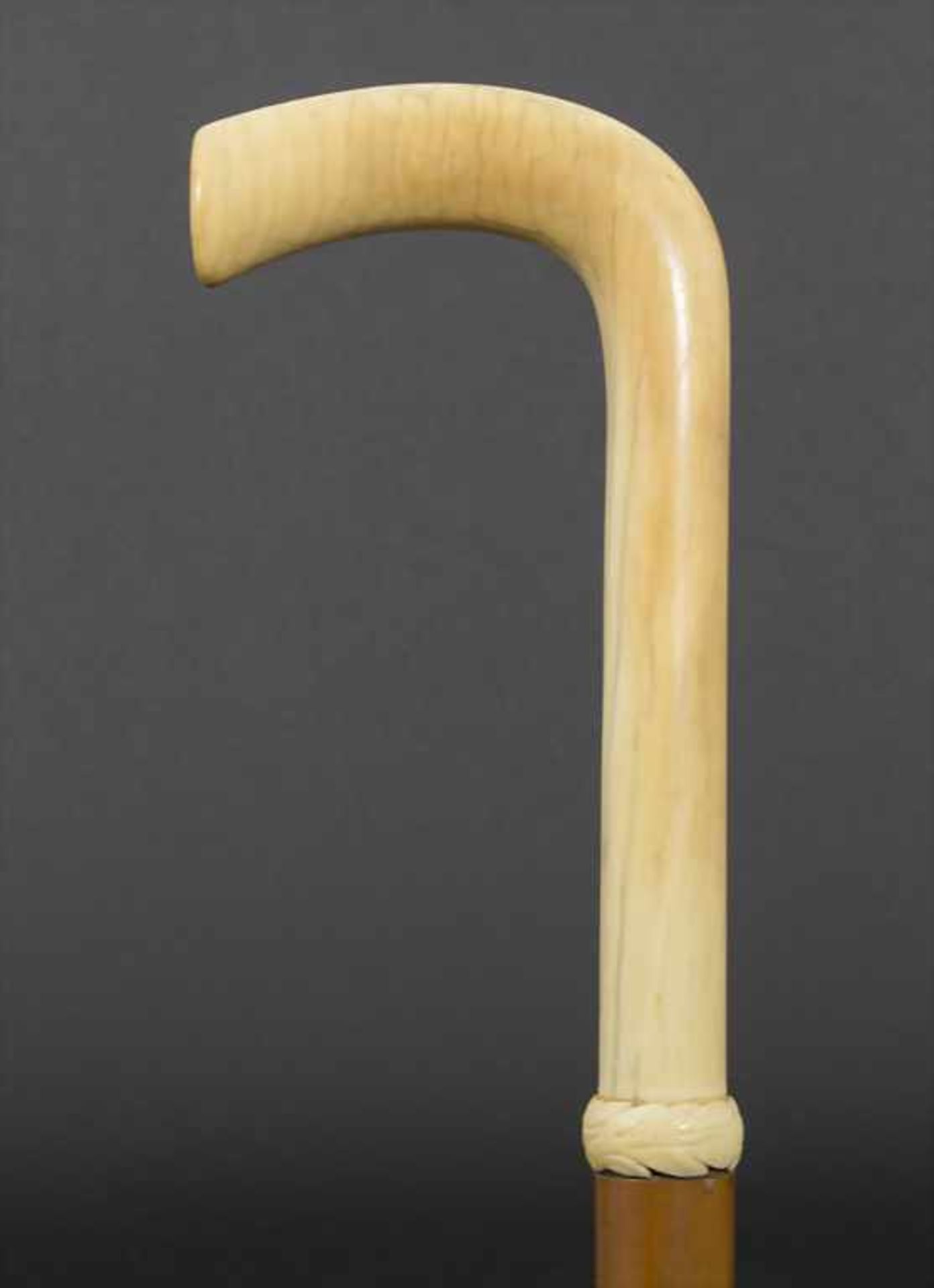 Gehstock mit Elfenbeingriff / A cane with ivory handle, um 1880Material: Malaccarohr (Schuss),