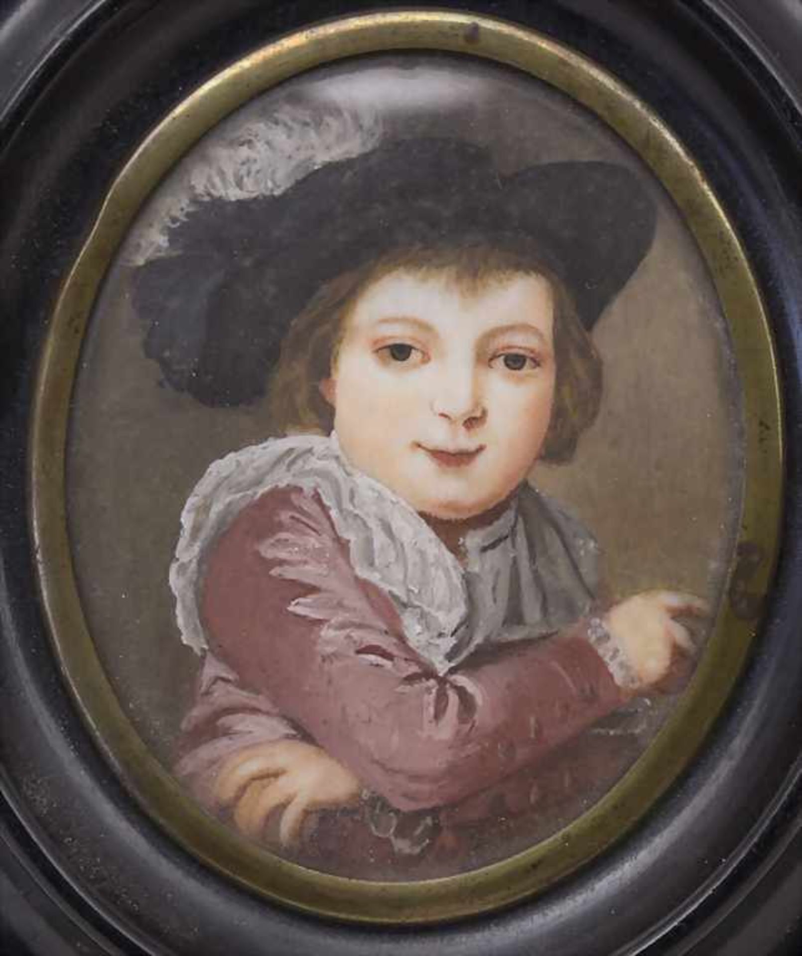 Miniatur Porträt eines adligen Jungen mit Federhut / A miniature portrait of a young noble wearing a