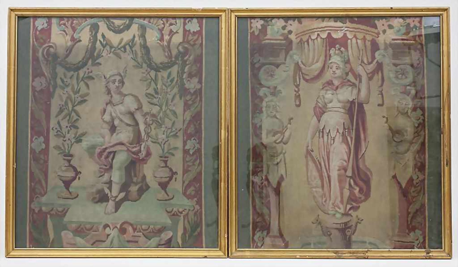Paar gerahmte Gobelins / Pair of Framed GobelinsDekoration: Darstellung von zwei römischen