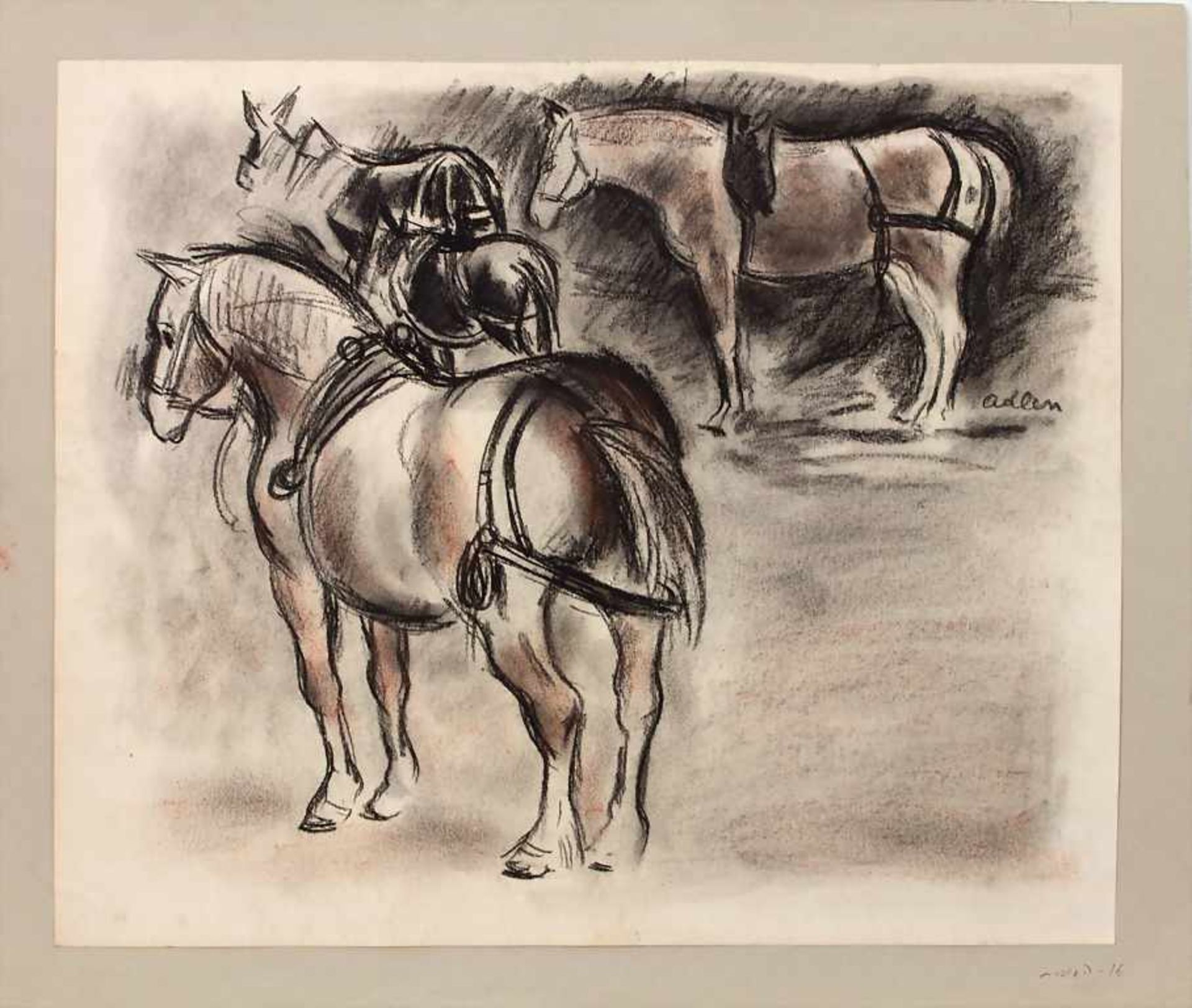 Michele Adlen (1898-1980), 'Pferdegruppe' / 'A group of horses'Technik: Kreide auf Papier, auf Pappe - Image 2 of 3