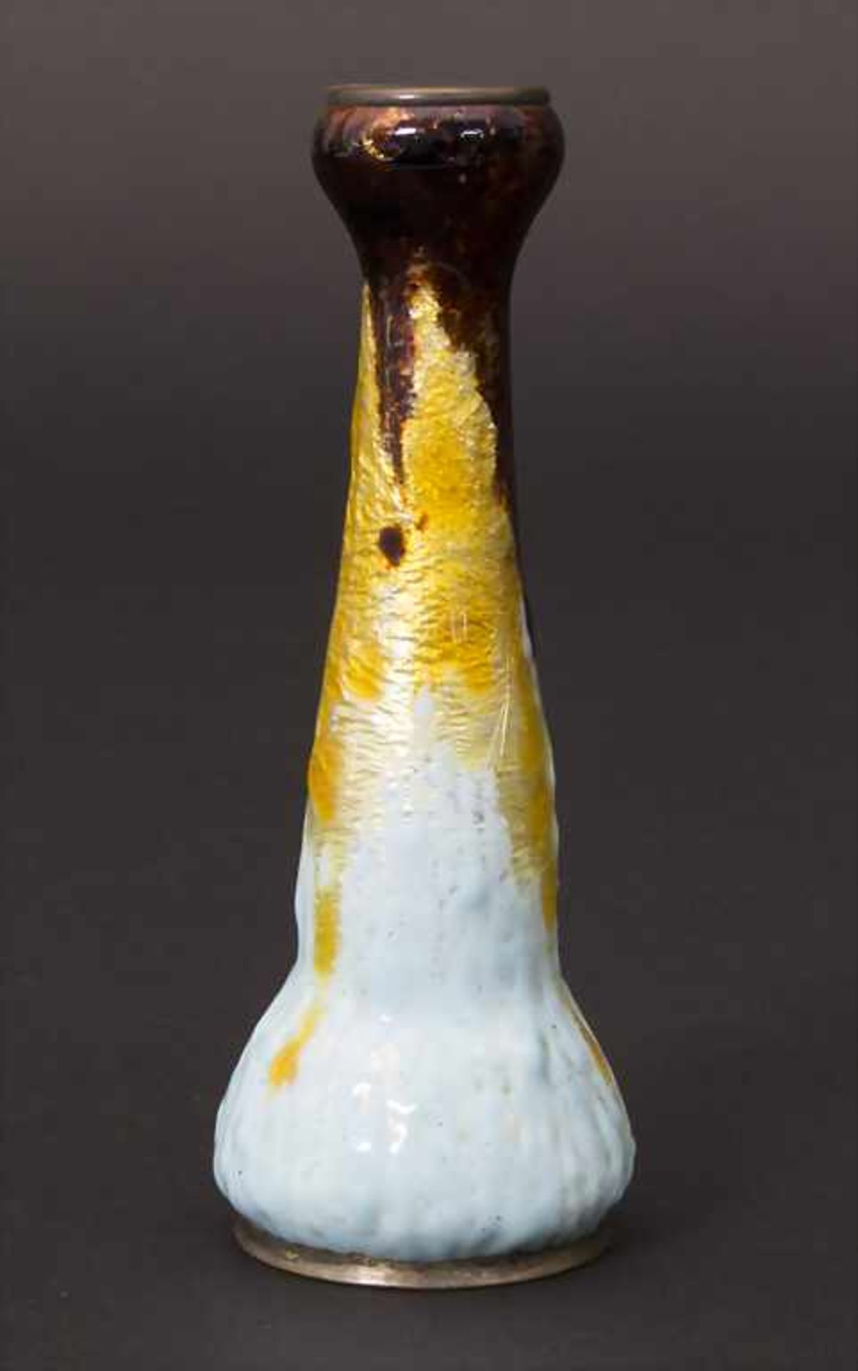 Art Déco Vase, C. Geanty, Limoges, um 1930Material: Silberfolie auf Messingkorpus mit hellblauer, - Bild 2 aus 6