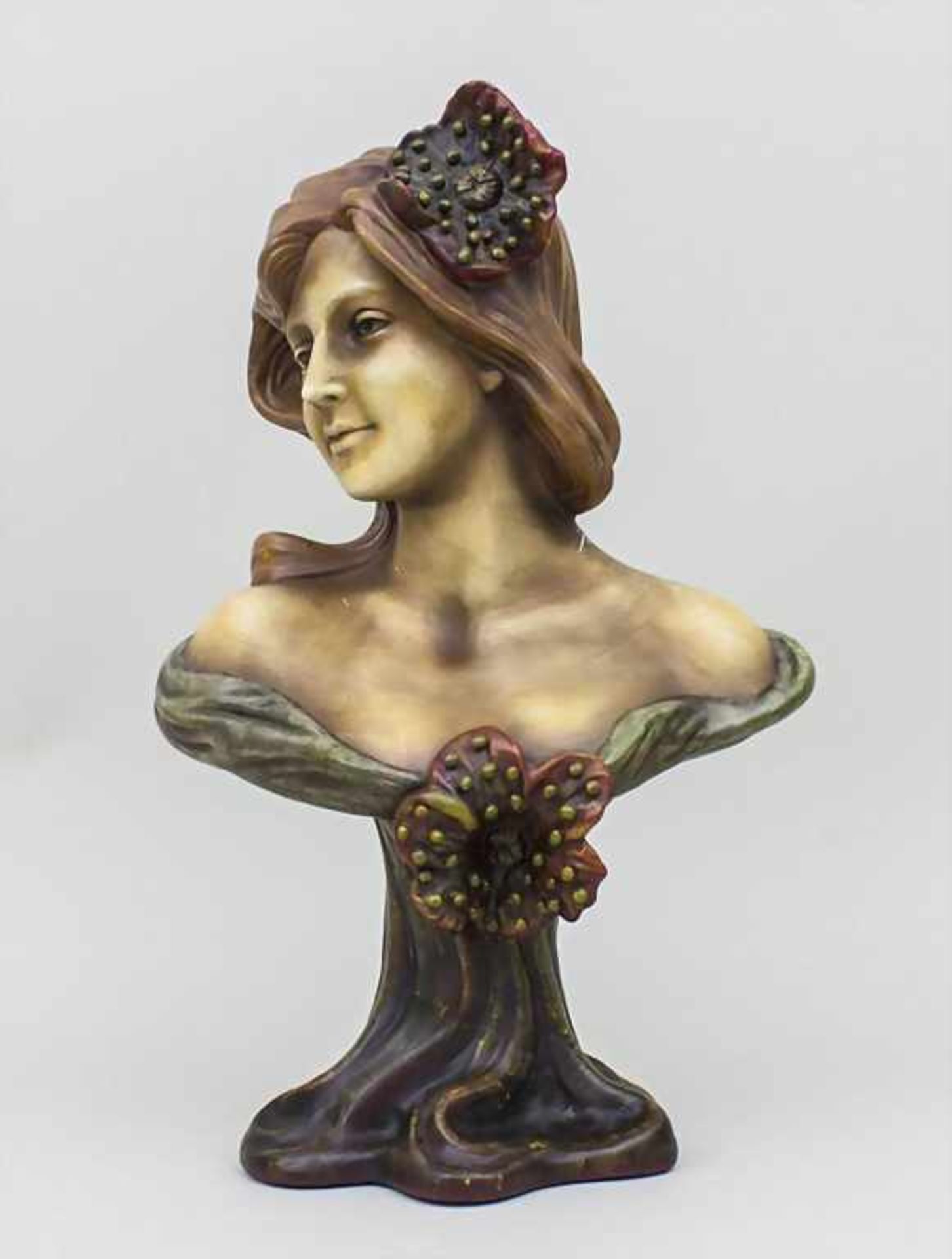 Jugendstil Büste einer jungen Dame / Art Nouveau Bust Of A Young Lady, 20. Jh.junges Mädchen mit - Bild 2 aus 6