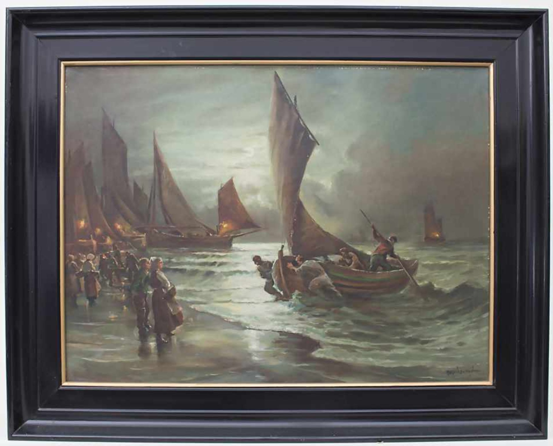 Maroniez-Steinke (19. Jh.), 'Anlandende Fischerboote im Mondlicht' / 'Arriving boats in moonlight' - Image 2 of 5
