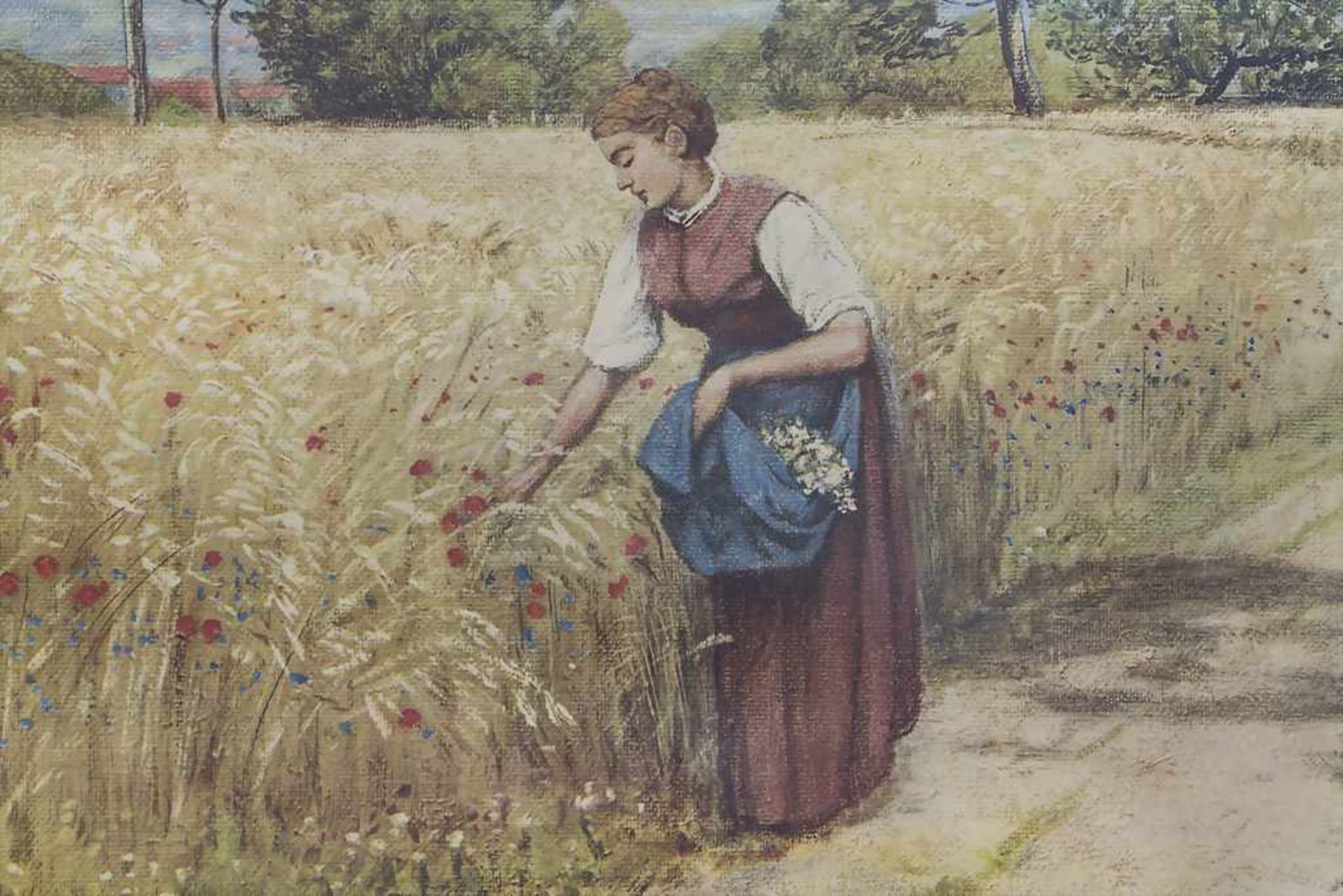 Hans Thoma (1839-1924), 'Blumenpflückerin am Feldrand' / 'A flower picker by a field'Technik: - Bild 4 aus 6