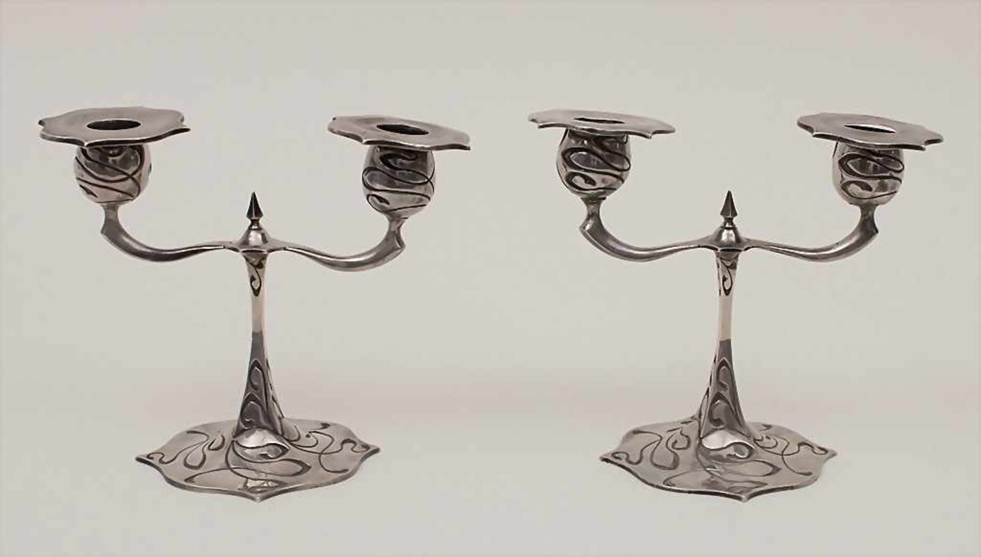 Paar Jugendstil Kerzenleuchter / A pair of Art Nouveau silver candlesticks, Paris, um