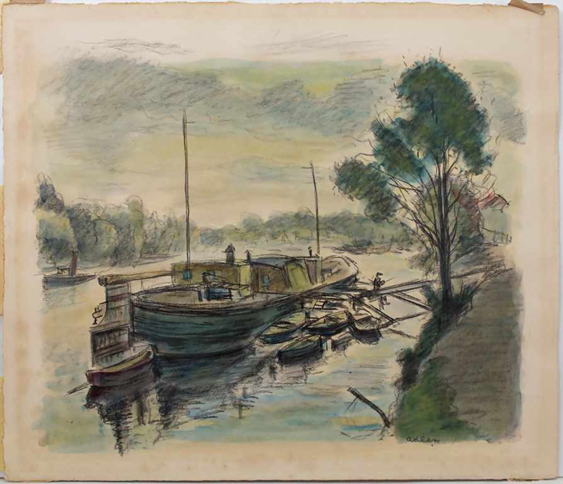 Michel Adlen (1898-1980), 'Boote am Flussufer' / 'Boats by the river'Technik: Kreide/Aquarell ( - Image 5 of 7