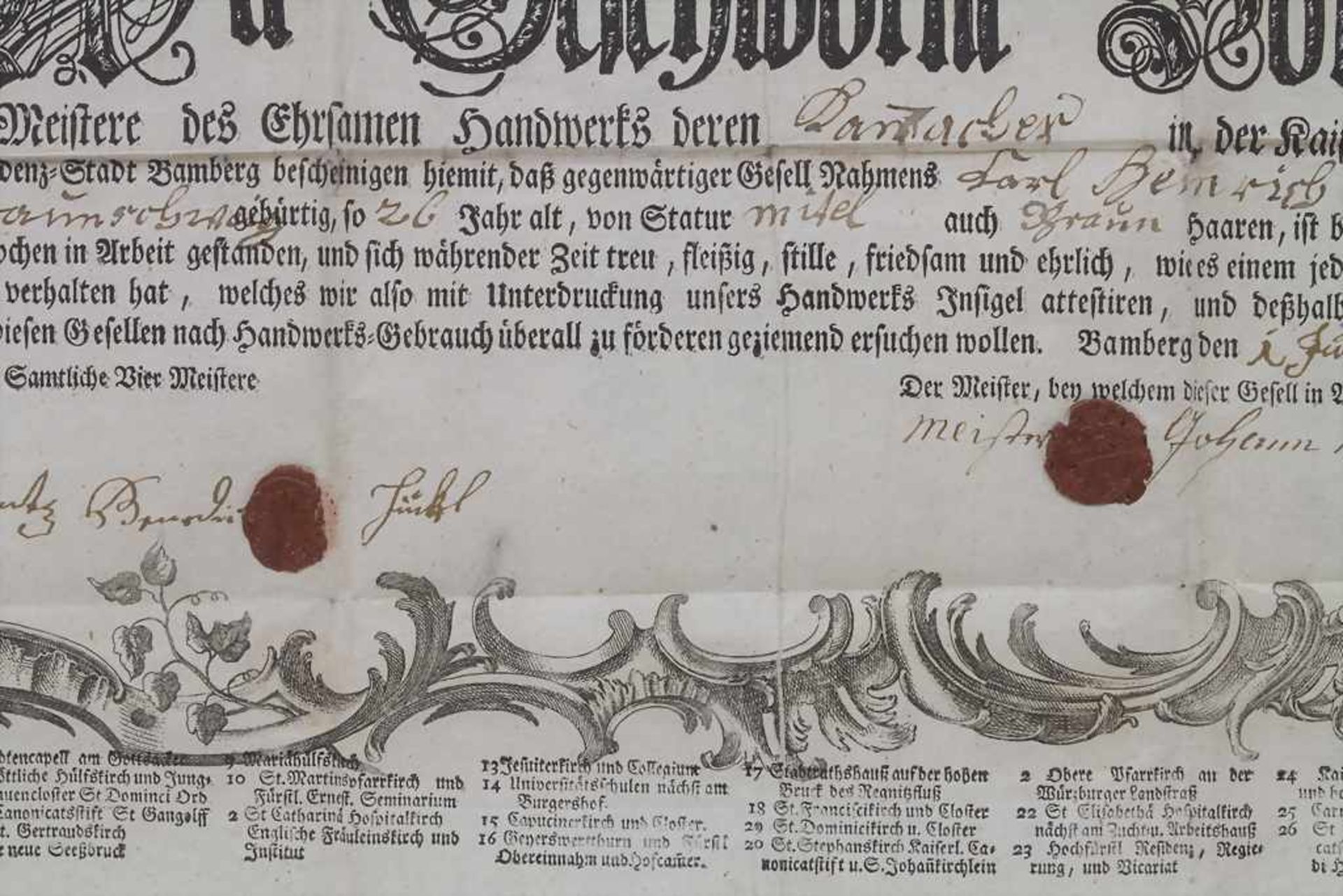 Meisterbrief der Küferzunft / master craftsman's diploma, Straßburg, 1791Technik: Kupferstich auf - Bild 4 aus 4