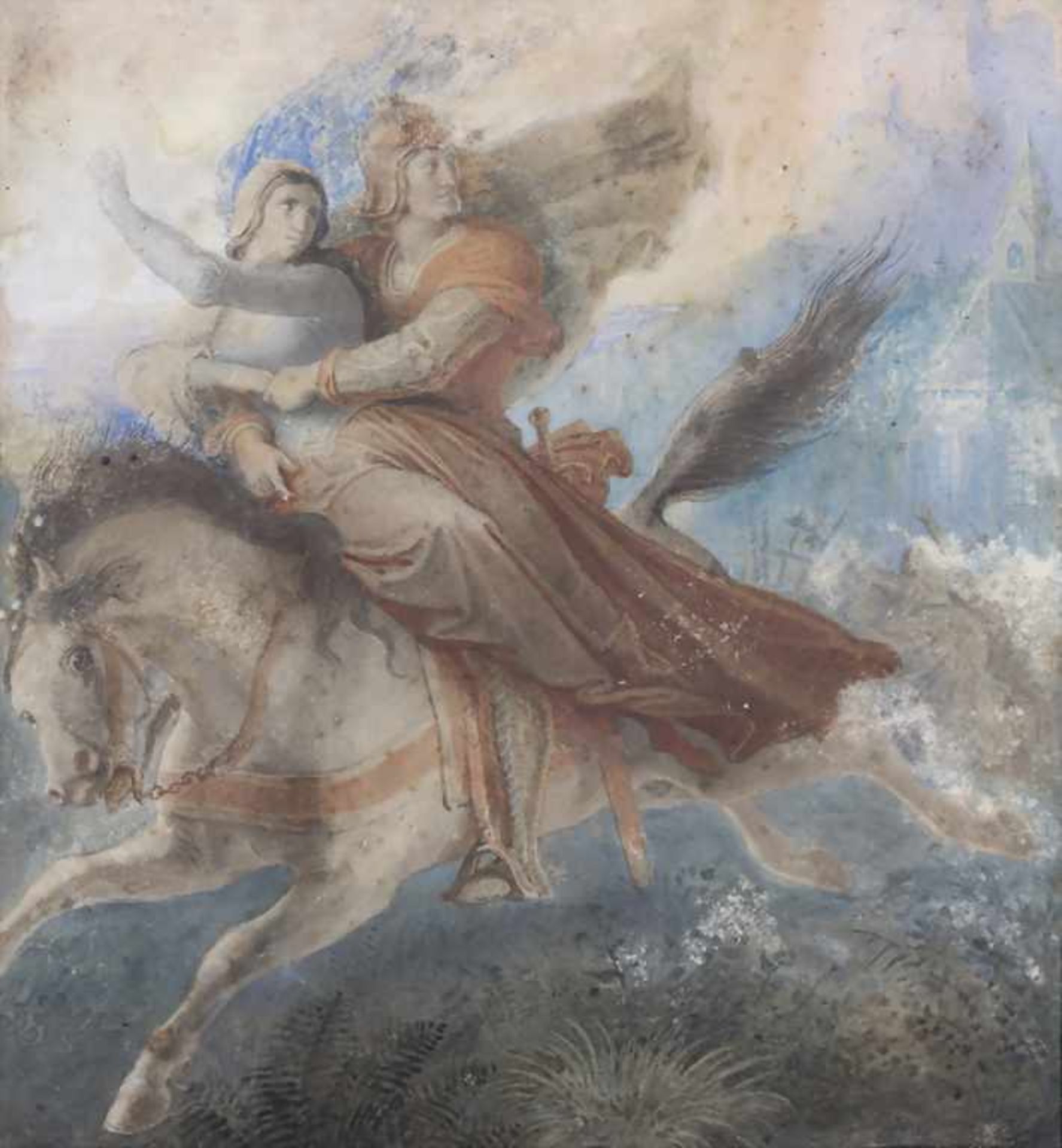 Künstler des 19. Jh., Biblische Szene 'Flucht zu Pferd' / A biblical scene 'The escape on - Image 2 of 3