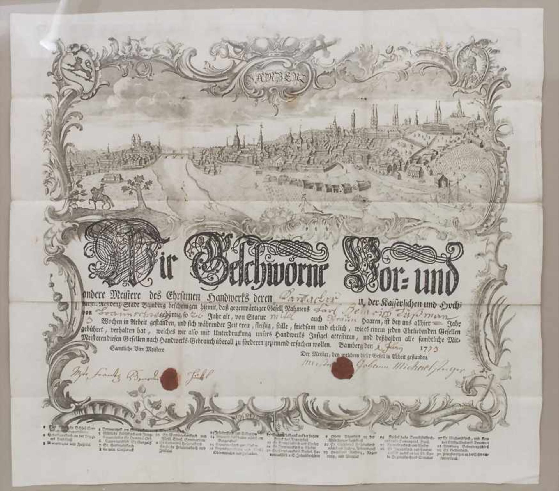 Meisterbrief der Küferzunft / master craftsman's diploma, Straßburg, 1791Technik: Kupferstich auf