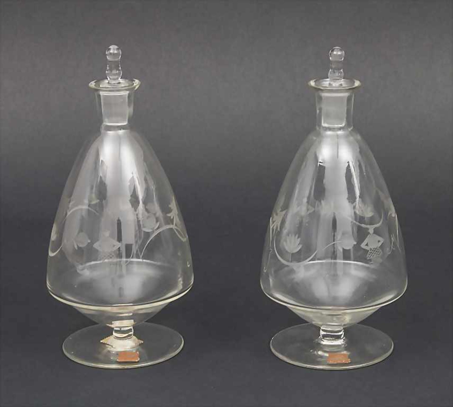 Paar Karaffen / A Pair Of Decanter, Emmy Seyfried, München, ca. 1920Material: farbloses Glas mit