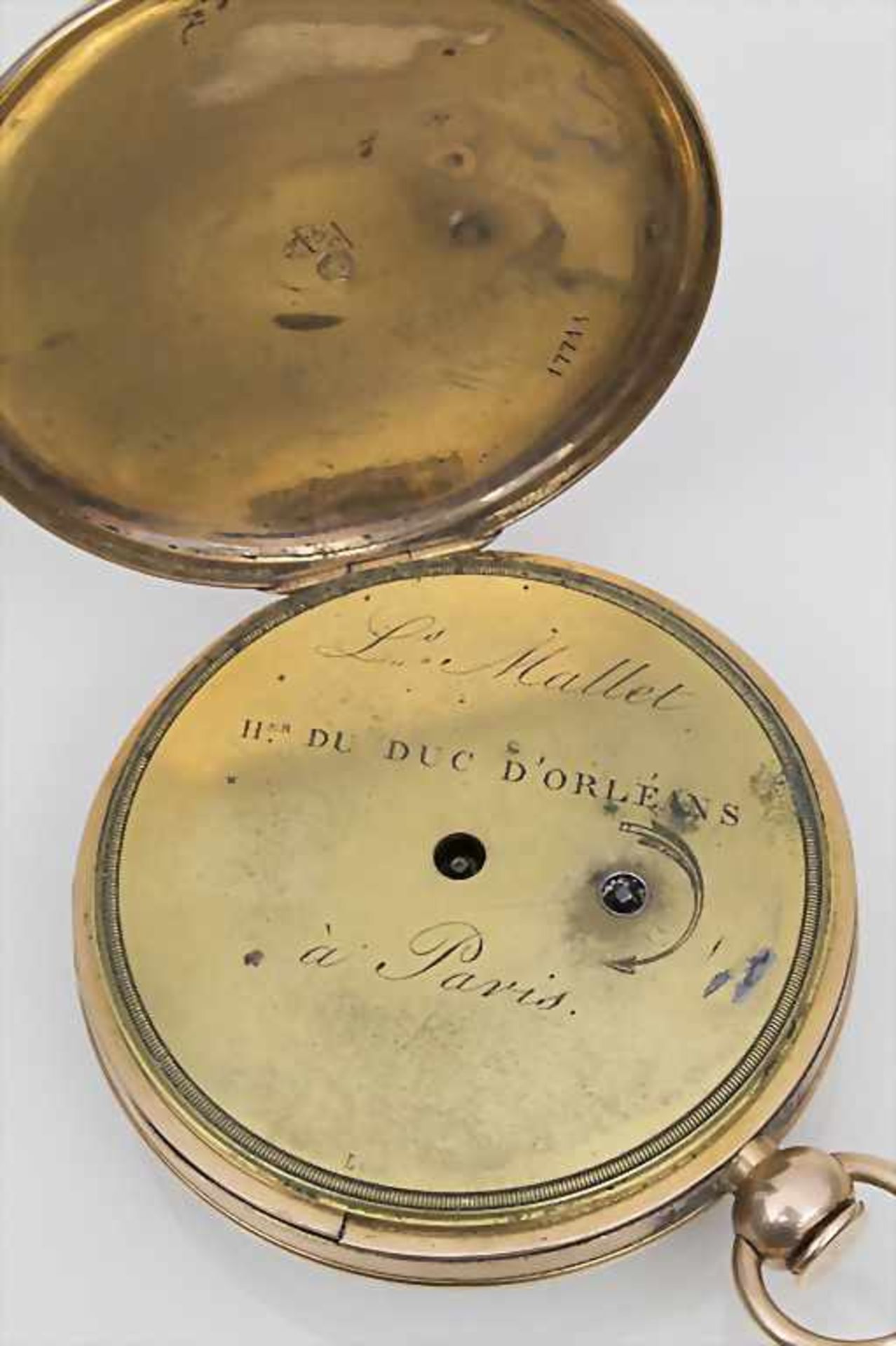 Offene Taschenuhr mit 1/4 Repetition / A pocket watch 1/4 quarter repeater, Louis Mallet, Paris, - Image 2 of 4