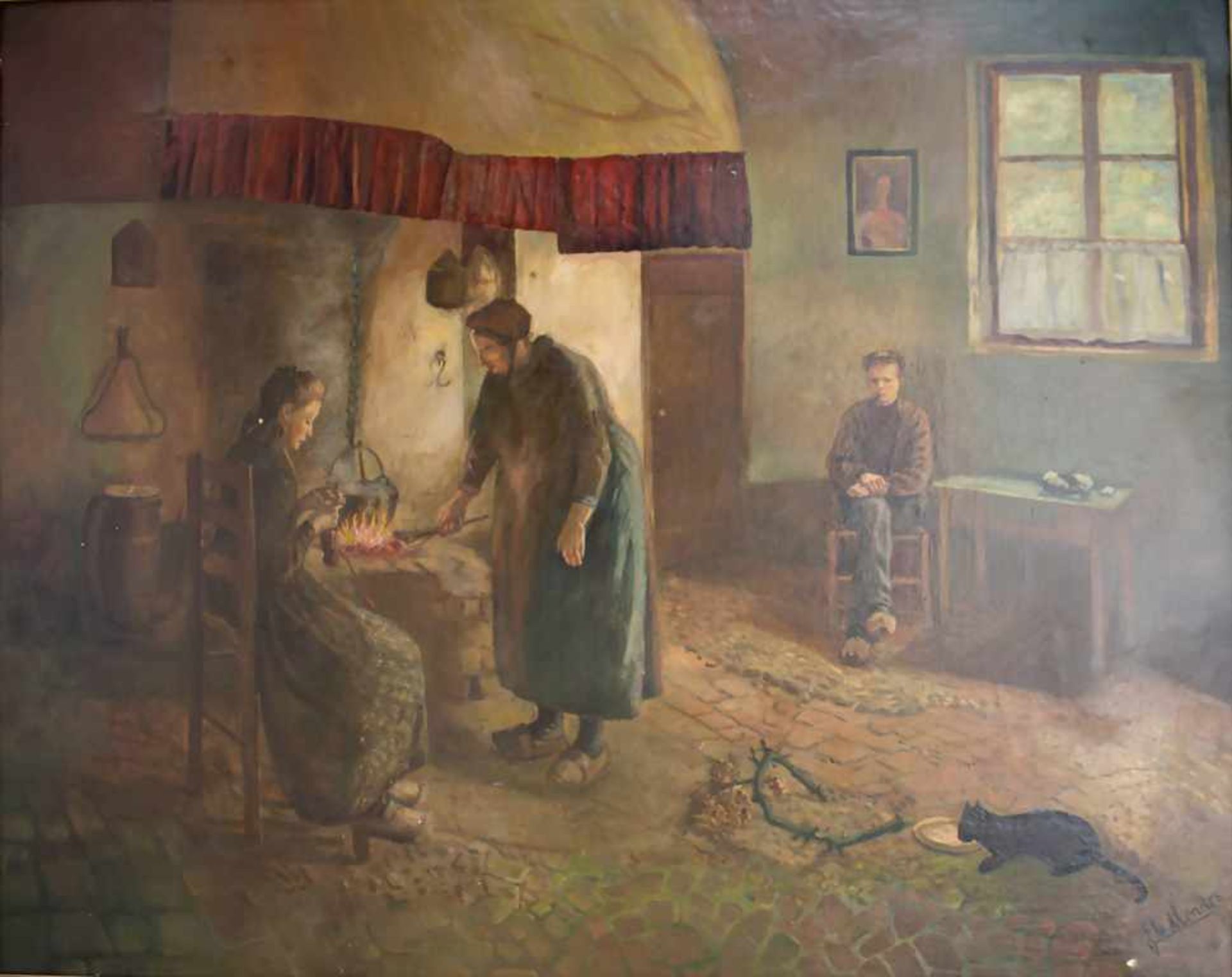 Jules Eduard Mendes (1862-1920), Interieur 'Bauernfamilie' / An interior 'Family'Technik: Öl auf - Image 5 of 5