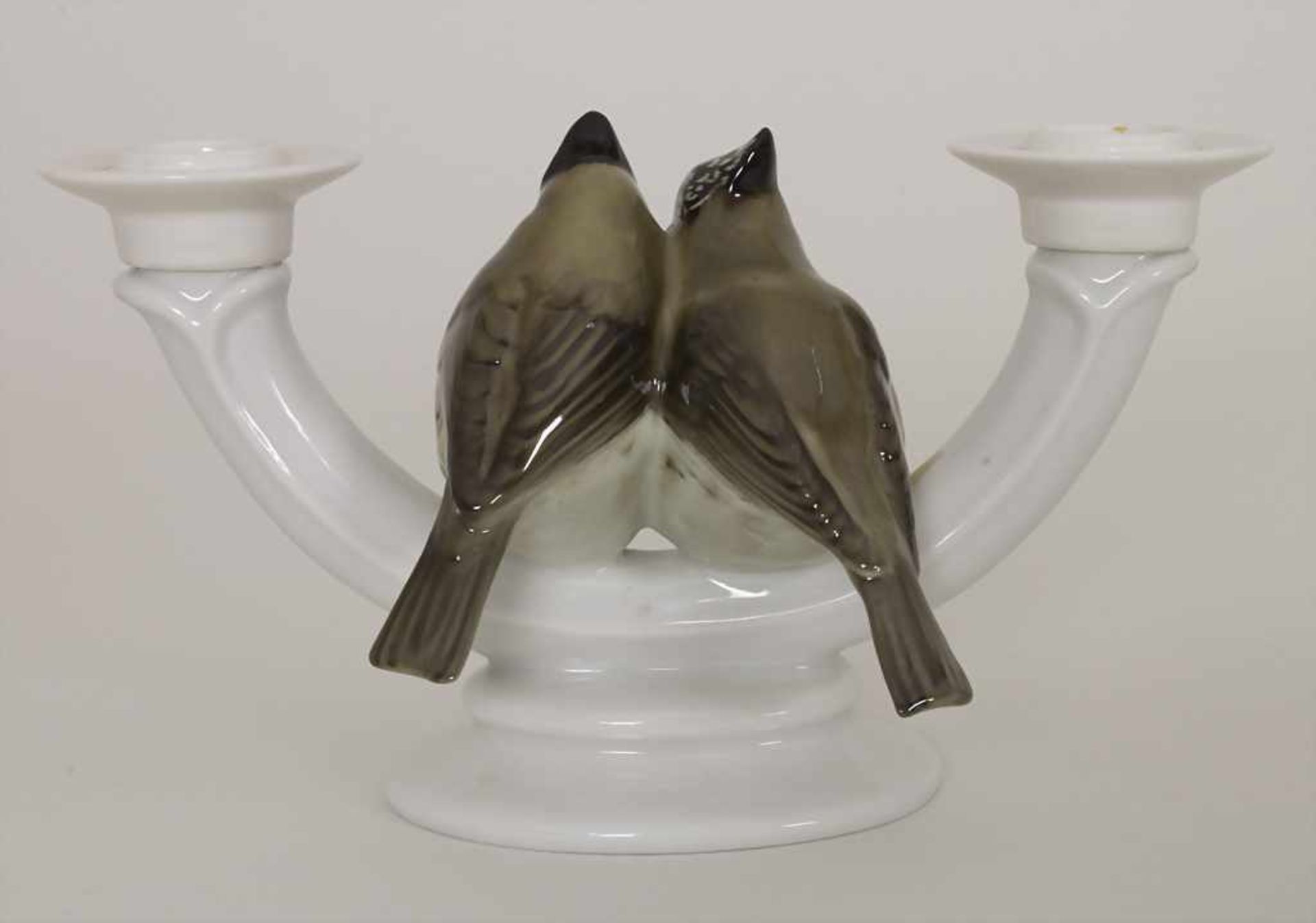 Zweiarmiger Kerzenleuchter mit Haubenmeisen / A candleholder with a pair of crested tits, Lorenz - Bild 3 aus 7